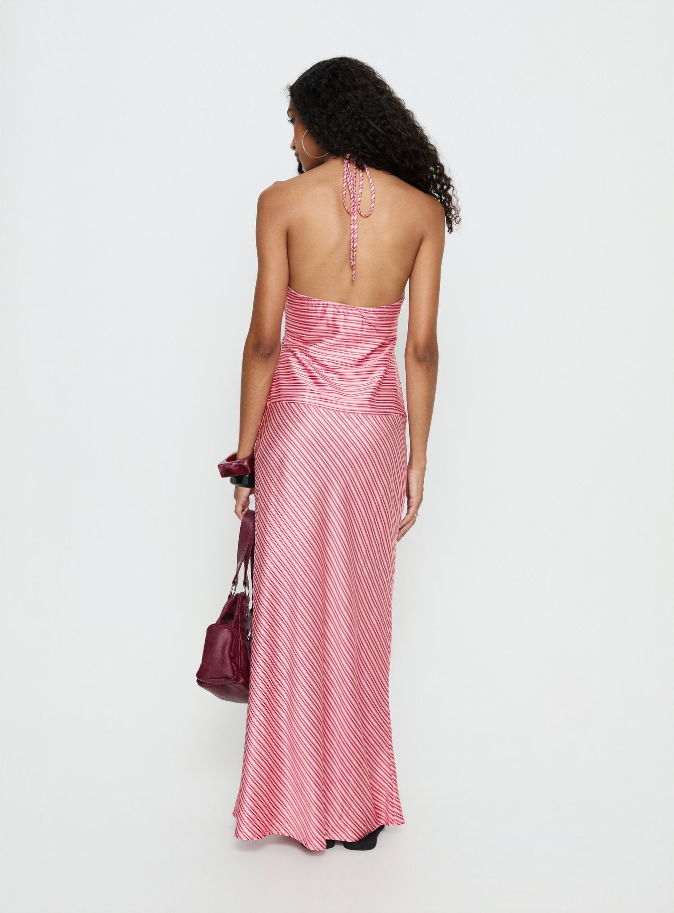 Bellamissimo Halter Maxi Dress Pink Stripe - Image 5