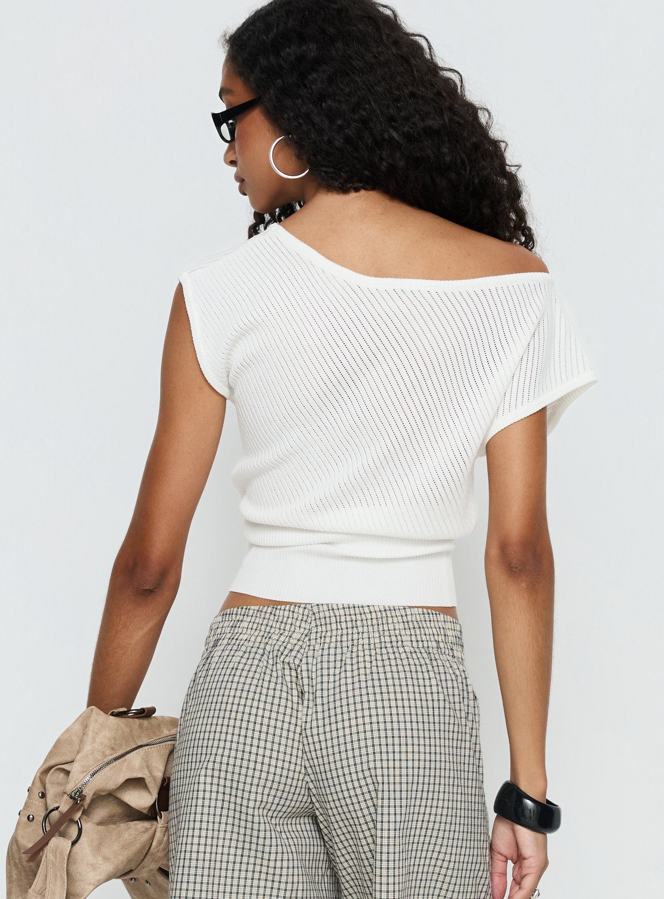 Cloud Tempo Boat Neck Cinched Knit Top White - Image 5