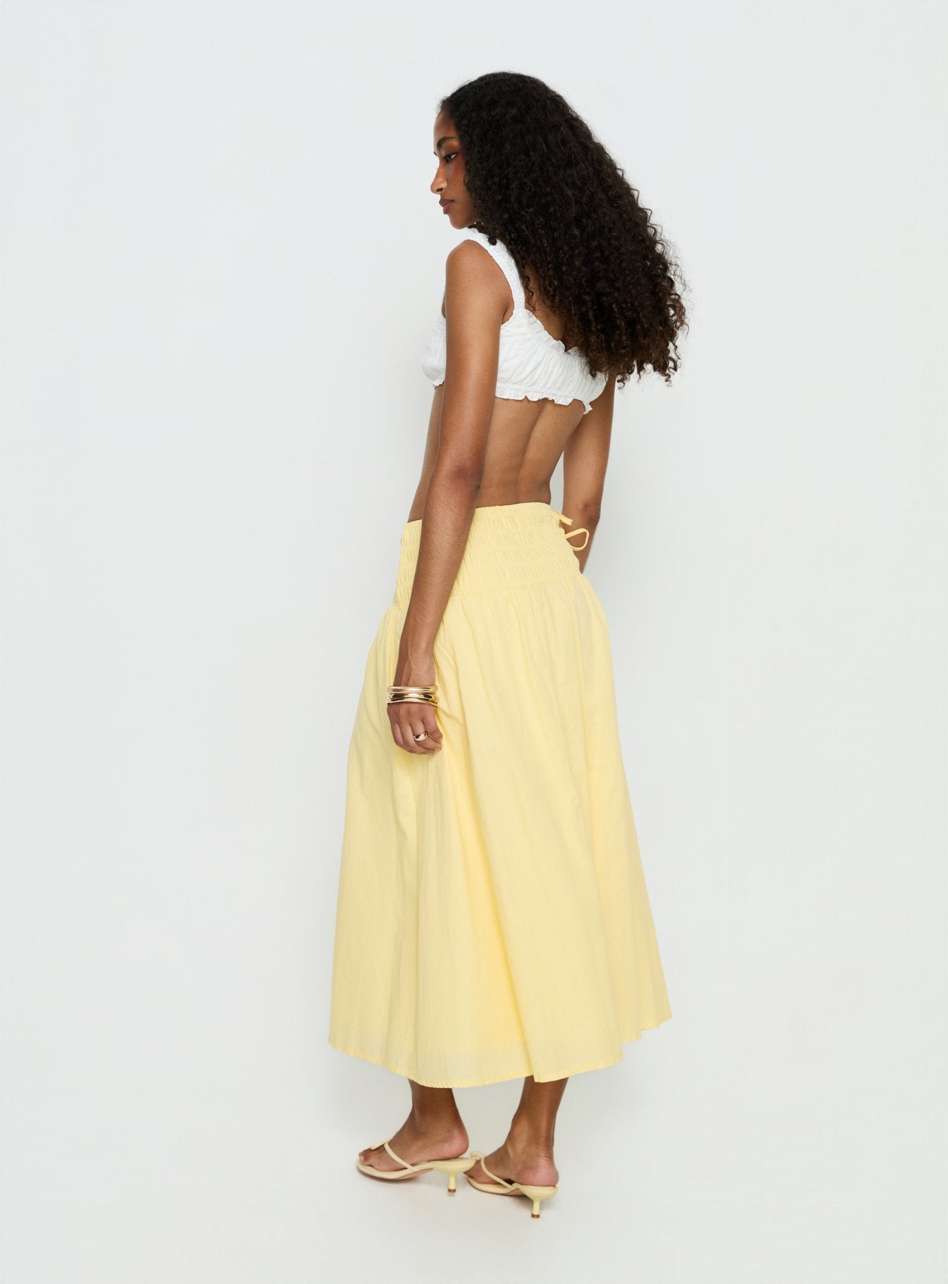 Vence Ruched Maxi Skirt Lemon Yellow - Image 5