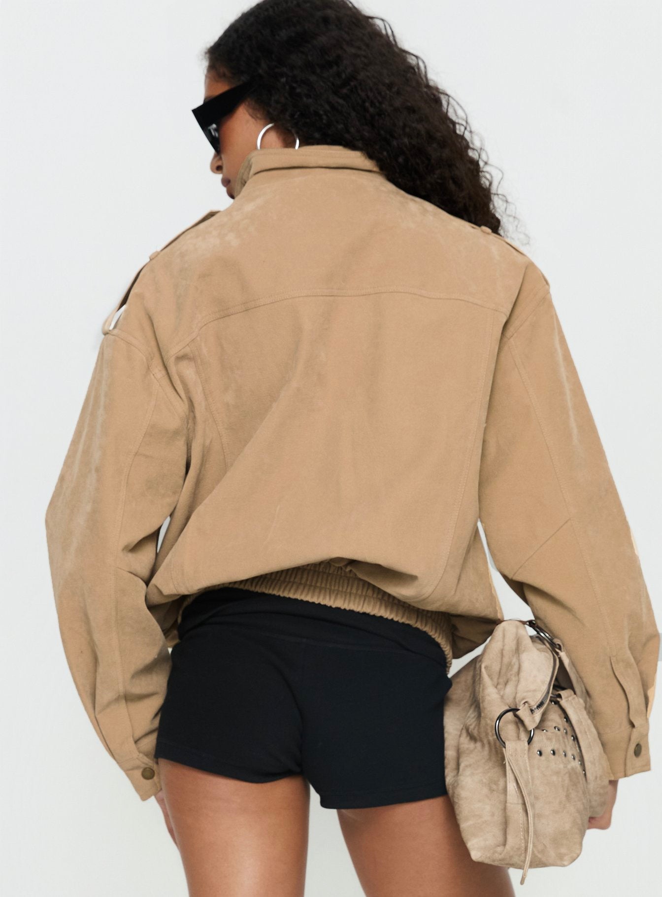 Double Life Funnel Neck Cargo Jacket Beige - Image 5