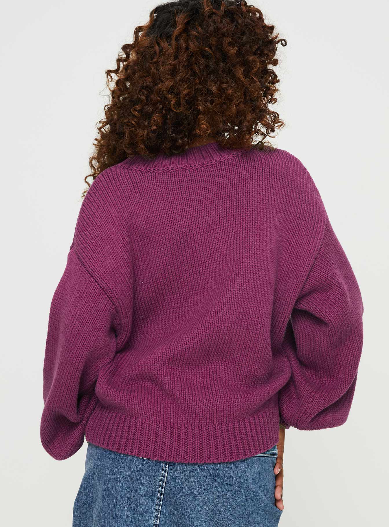 Harmony Balloon Sleeve Knit Sweater Burgundy - Image 5