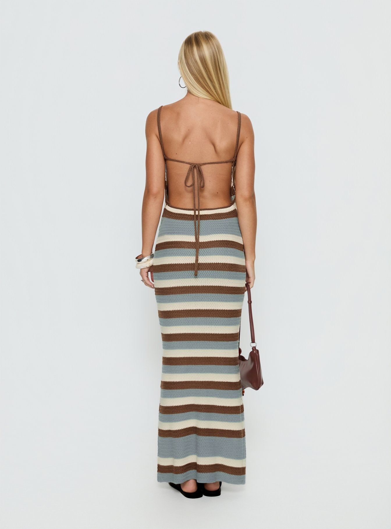 Leylana Scoop Knitted Maxi Dress Blue / Brown Stripe - Image 5
