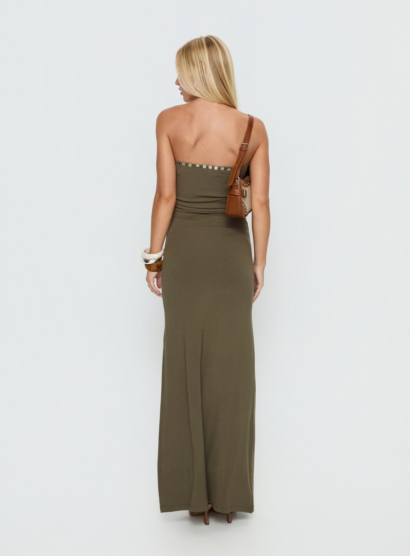 Erita Strapless Maxi Dress Kahki - Image 4