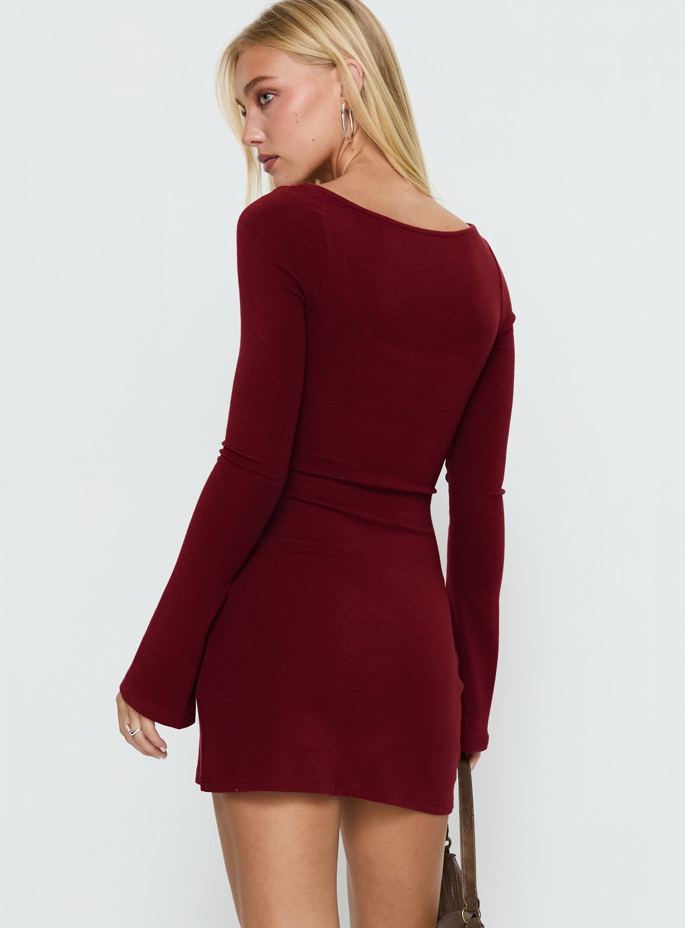 Larelle Reversible Knit Long Sleeve Mini Dress Red - Image 4