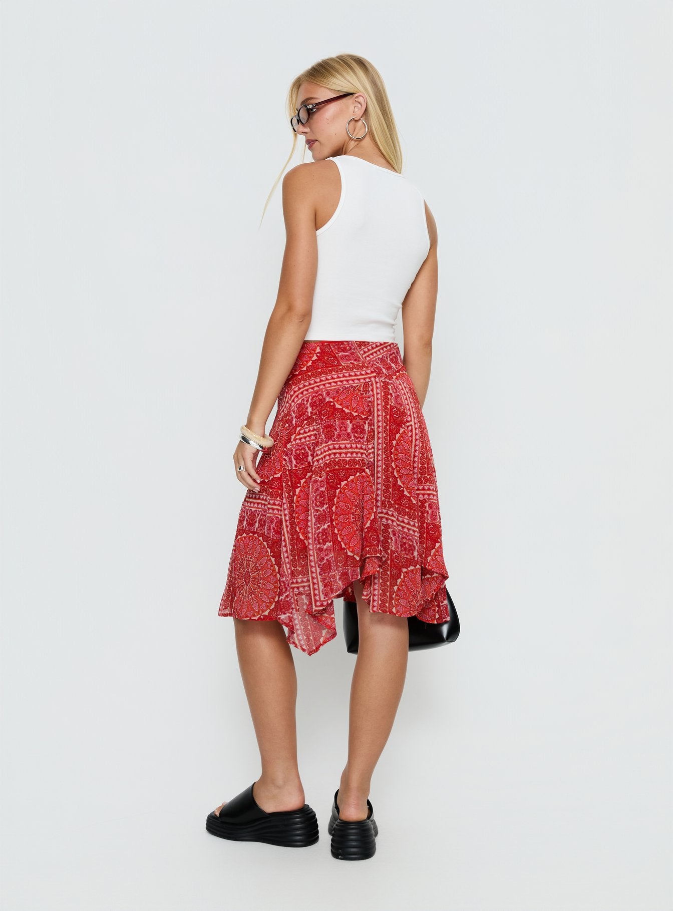Raenah Asymmetrical Midi Skirt Red Paisley - Image 4