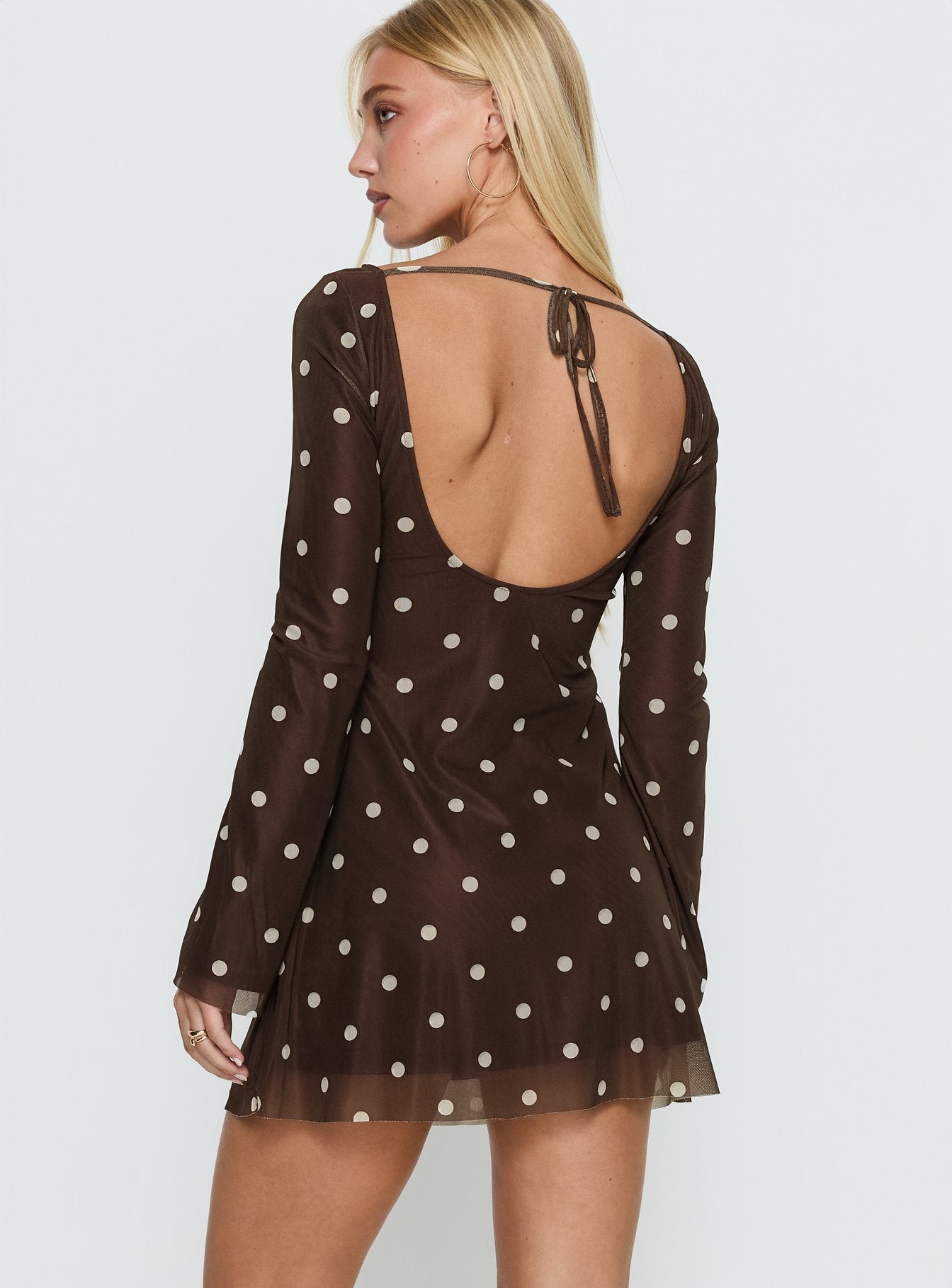 Lukea Long Sleeve Mini Dress Brown Polka Dot - Image 4