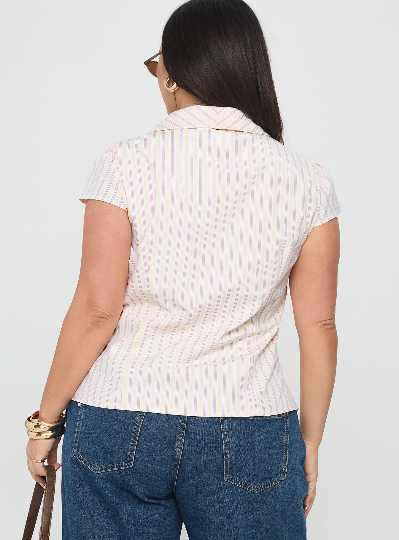 Ellis Island Collared Top Pink Stripe Curve - Image 5