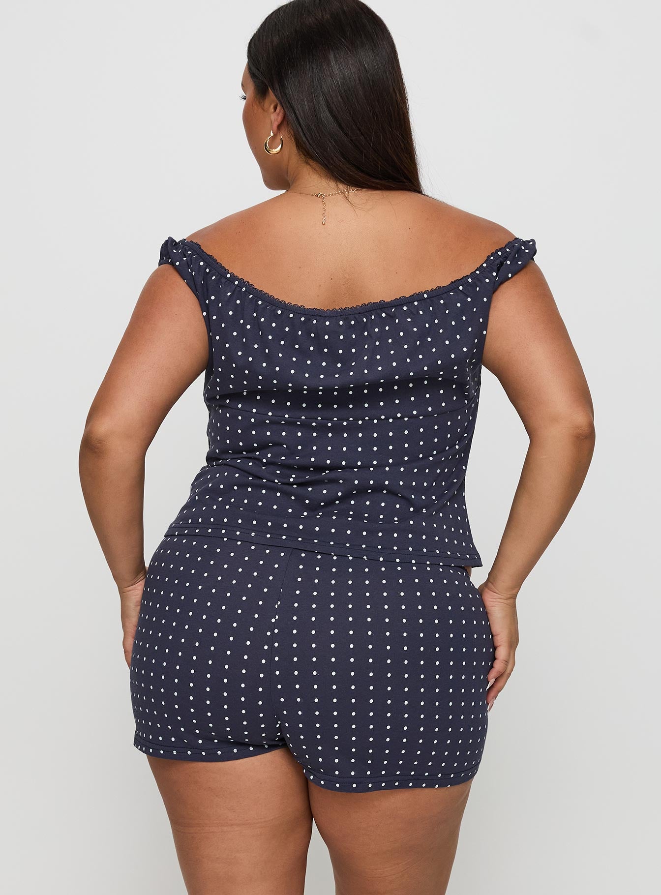 Drift Away Off The Shoulder Sleep Set Navy Dot Curve - Image 5