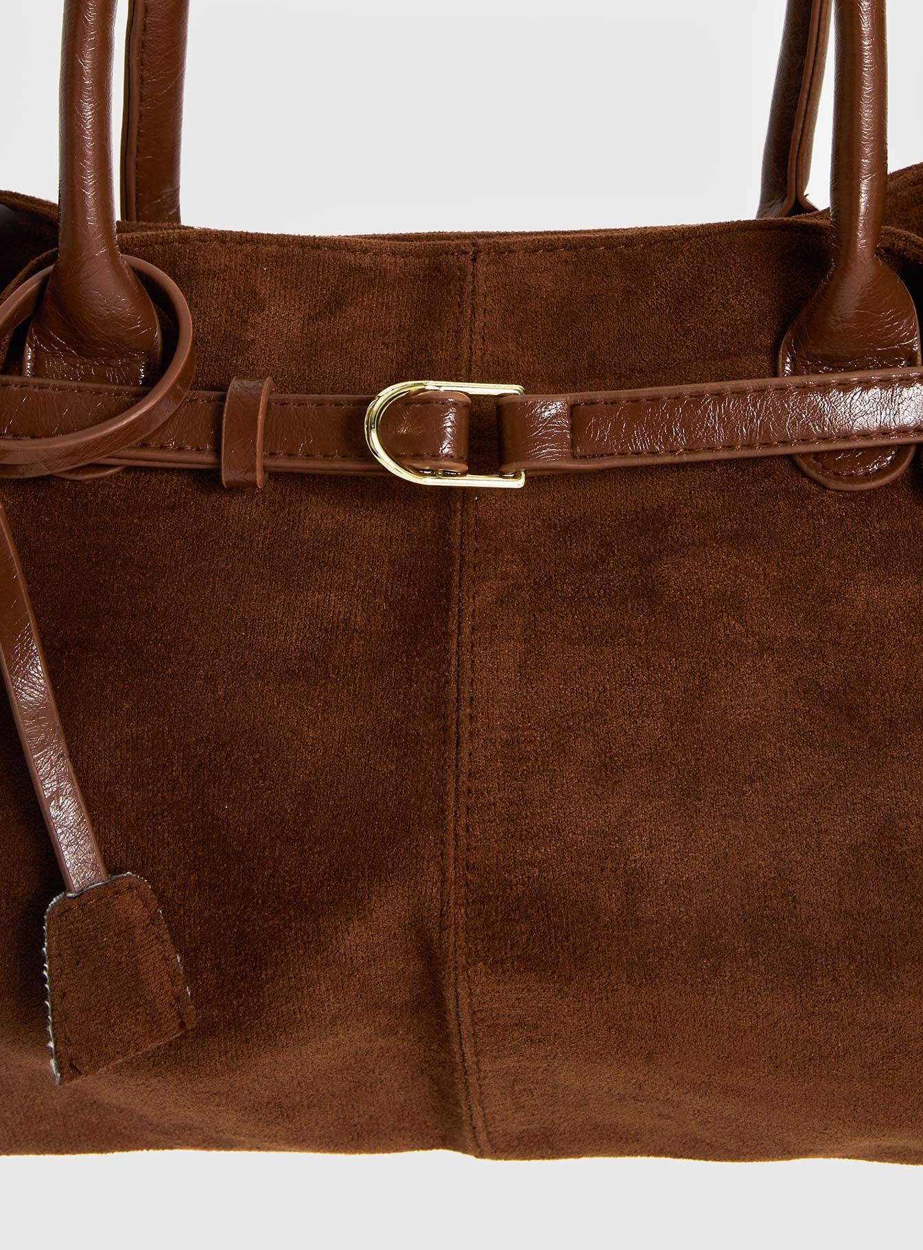 Yearning Faux Suede Buckle Detail Shoulder Bag Brown - Image 4