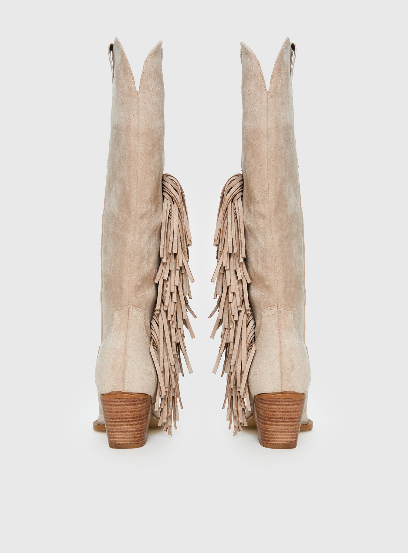 Billini Ardie Faux Suede Tassel Cowboy Boots Light Beige - Image 4