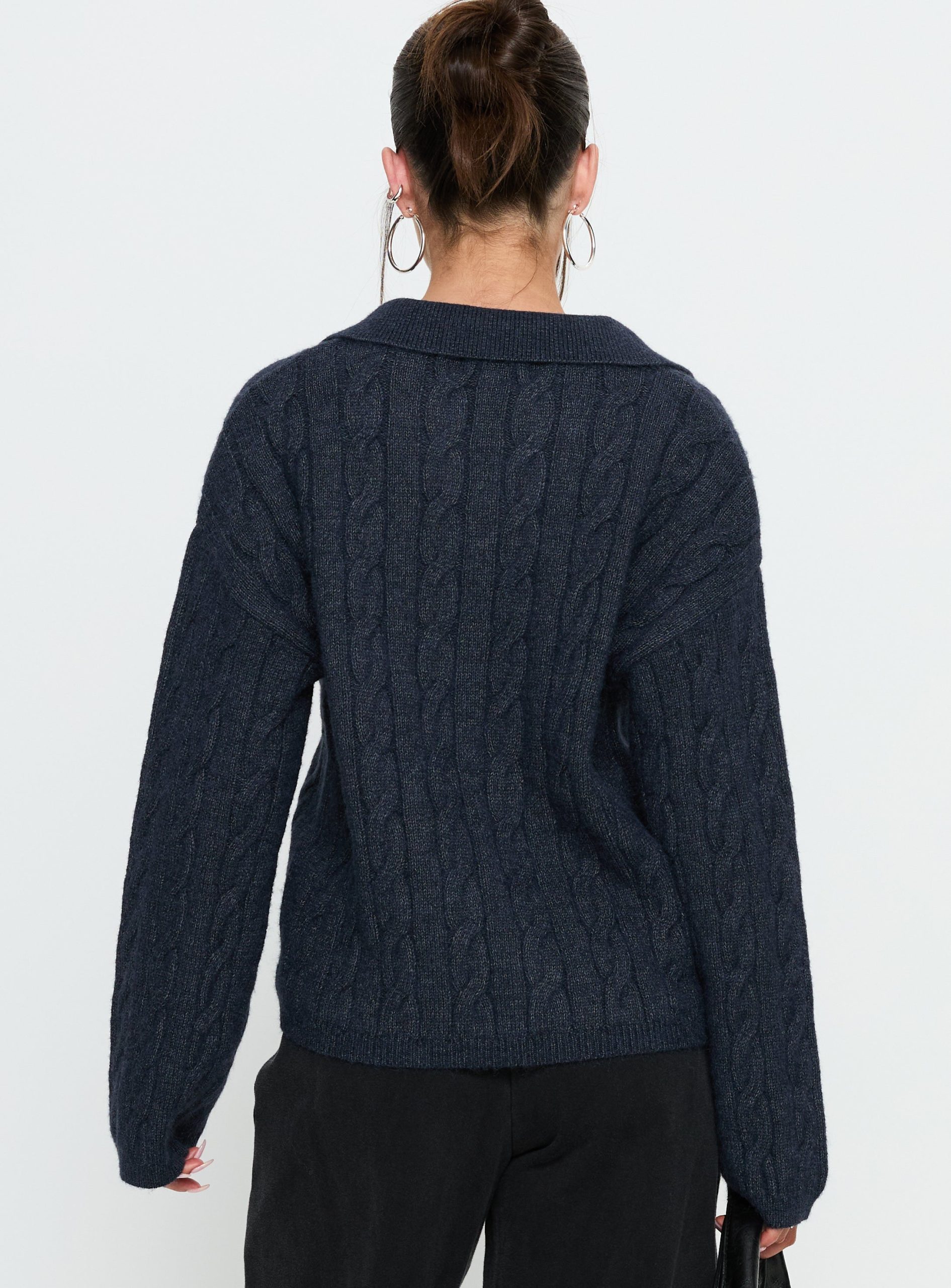 Brodey Collared Cable Knit Sweater Navy - Image 4