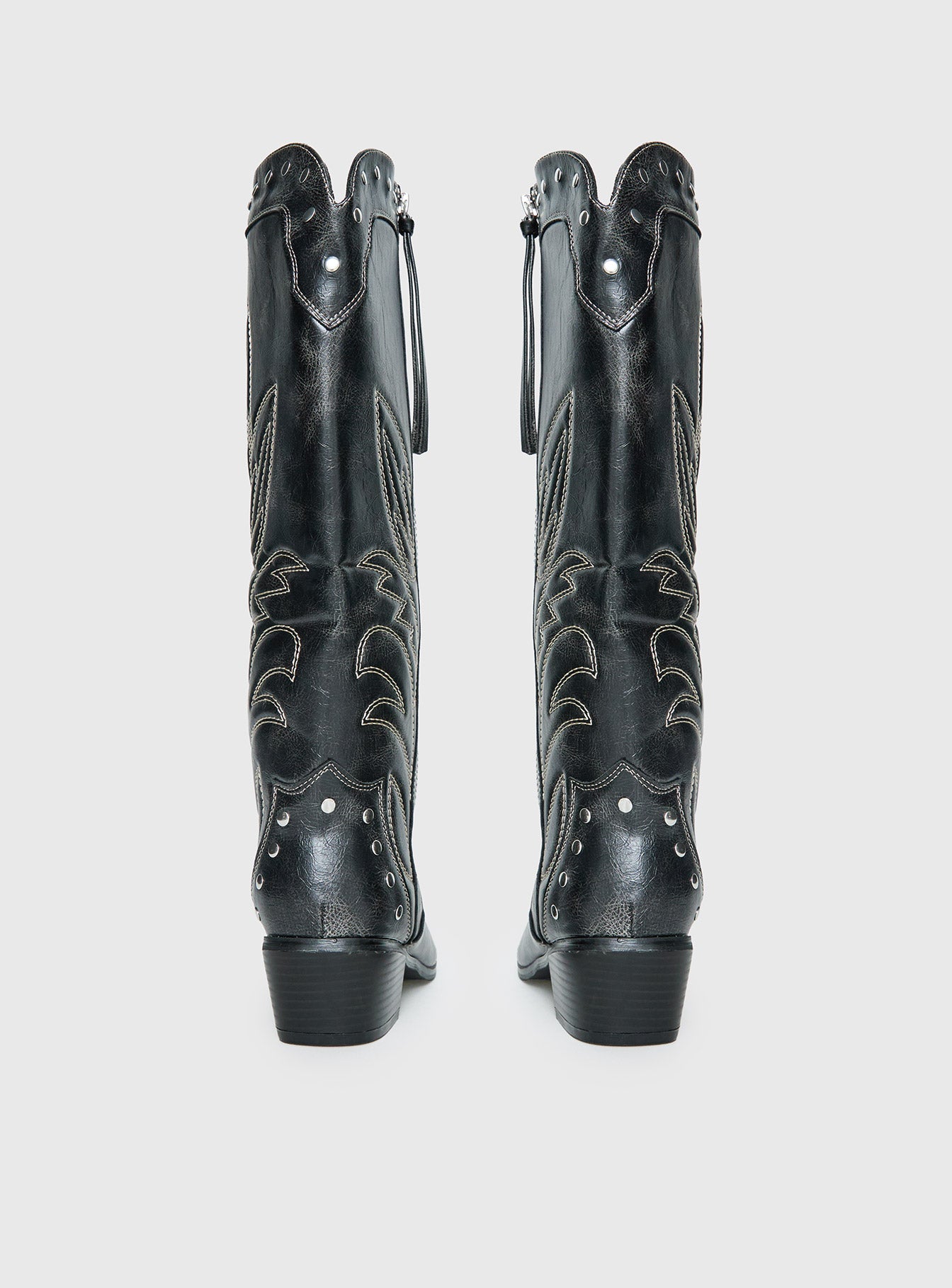 Austin Distressed Cowboy Boots Black - Image 4