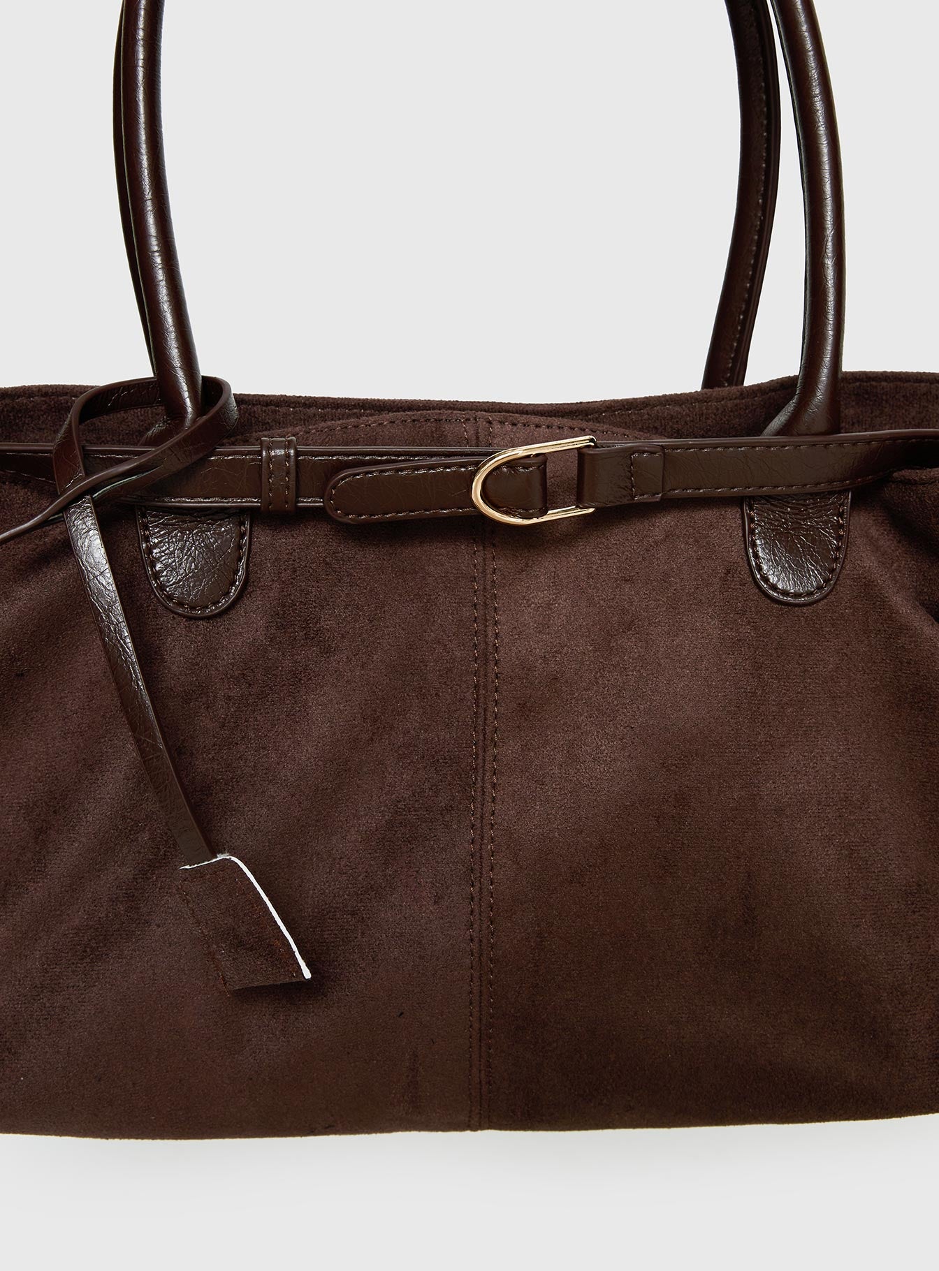 Yearning Faux Suede Buckle Detail Shoulder Bag Choc - Image 5