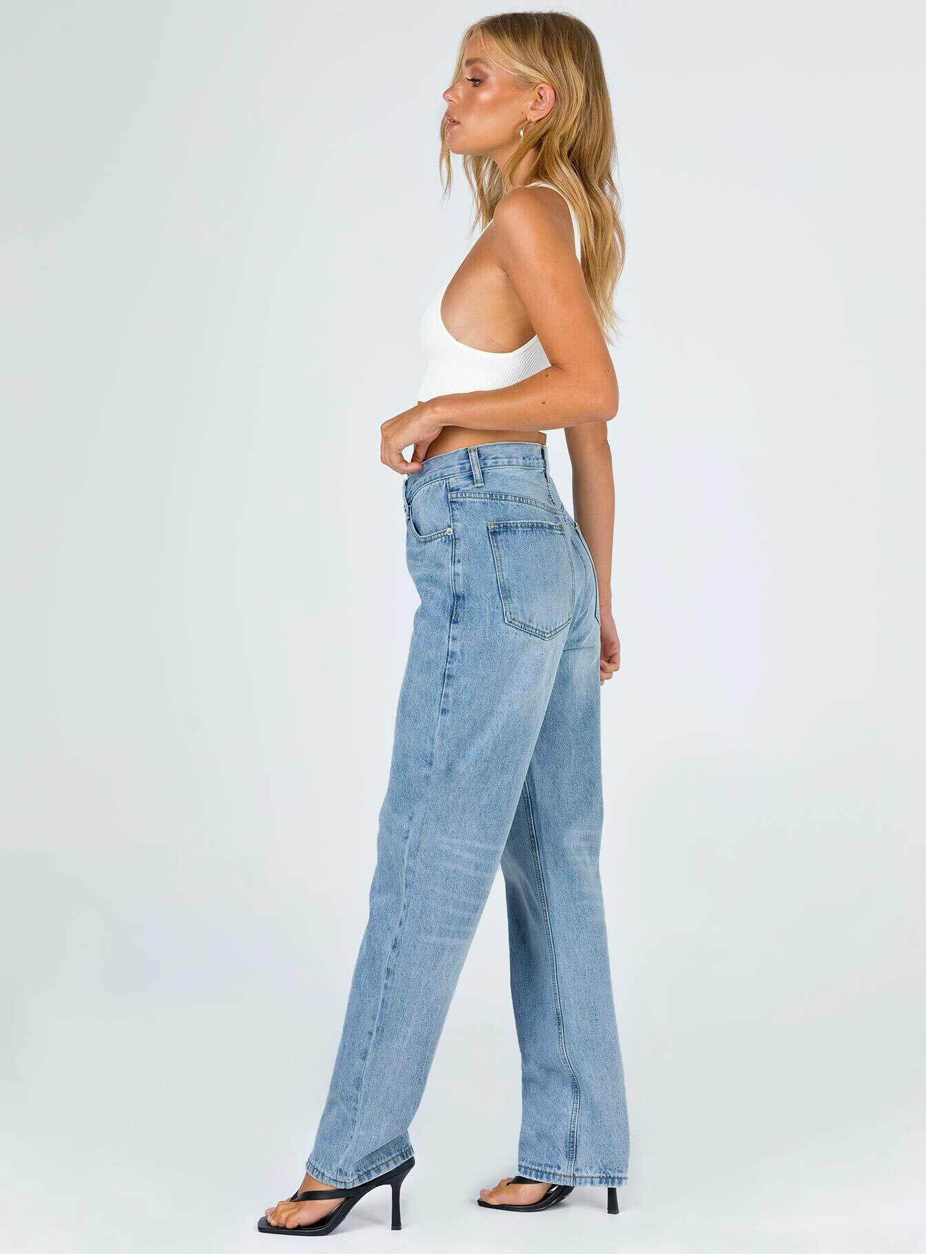 Holly Asymmetric Straight Leg Jean Light Wash Denim - Image 3