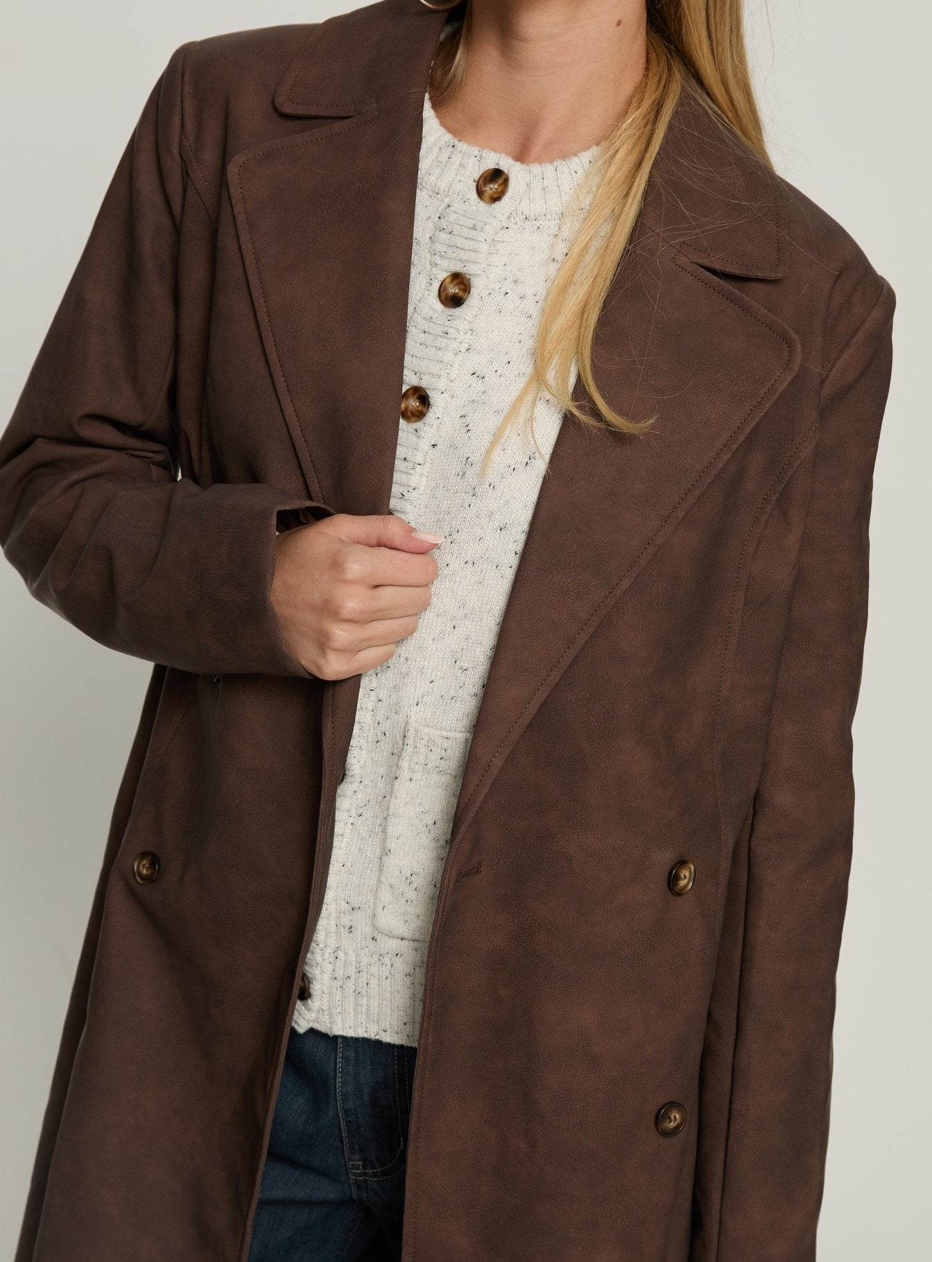 Salazar Longline Belted Trench Coat Chocolate Brown - Image 6