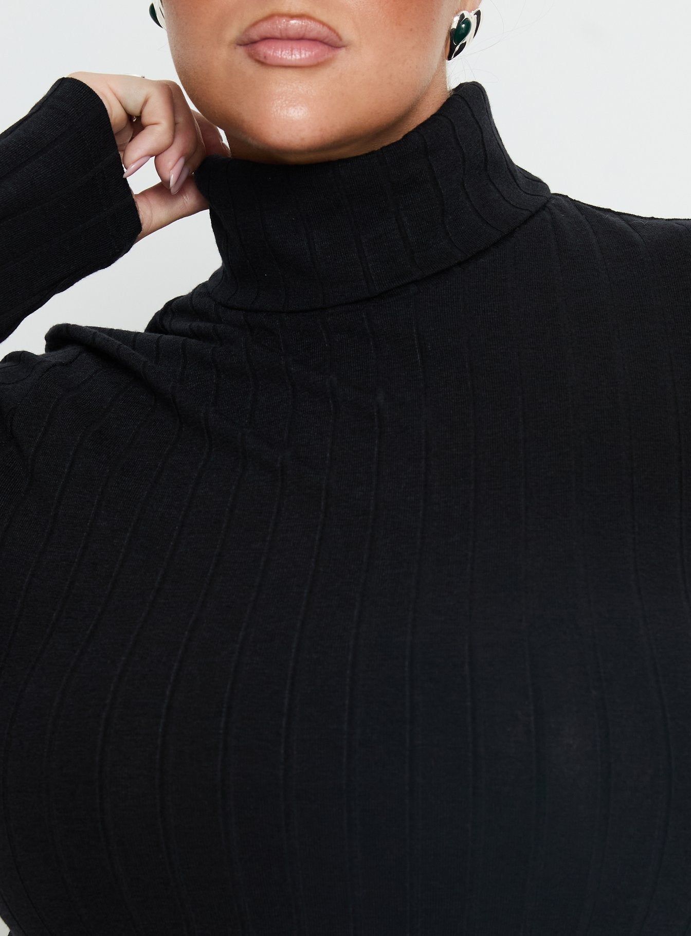 Enisa High Neck Long Sleeve Top Black Curve - Image 6