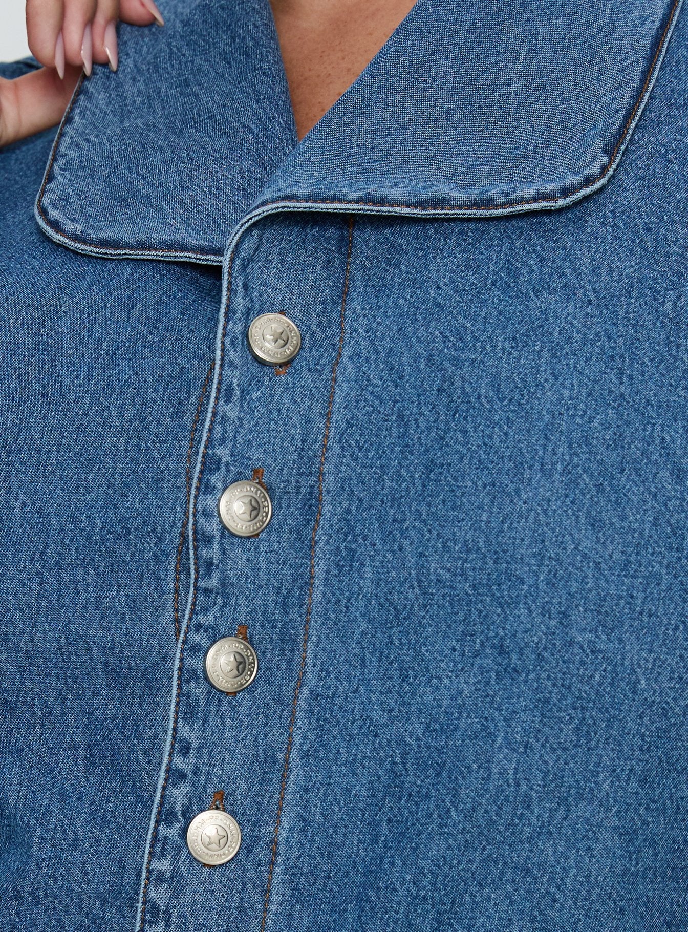 Ellix Button Up Top Blue Denim Curve - Image 6