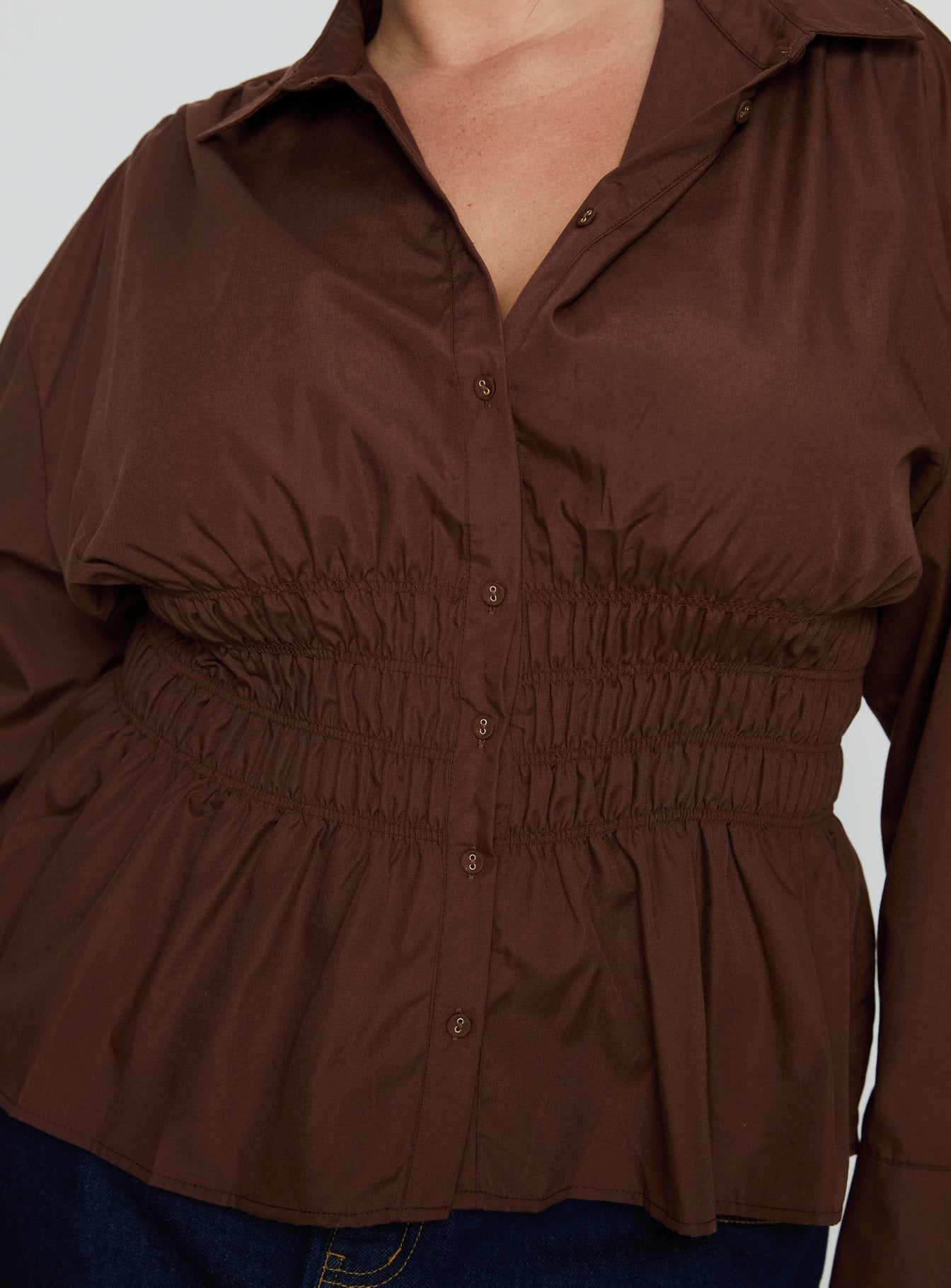 As You Are Shirred Button Up Top Chocolate Curve - Image 6