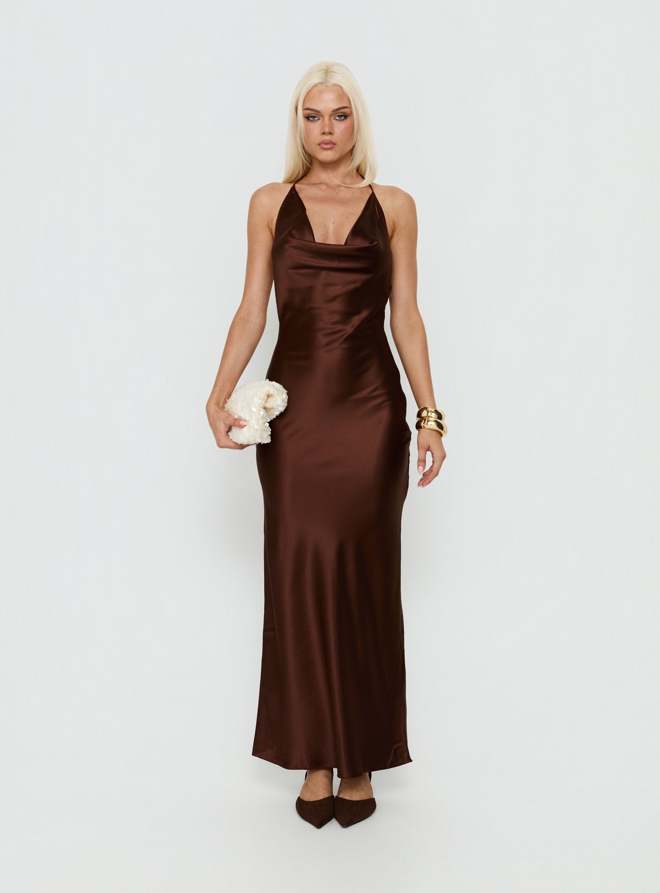 Yazmeina Halter Keyhole Maxi Dress Brown - Image 6