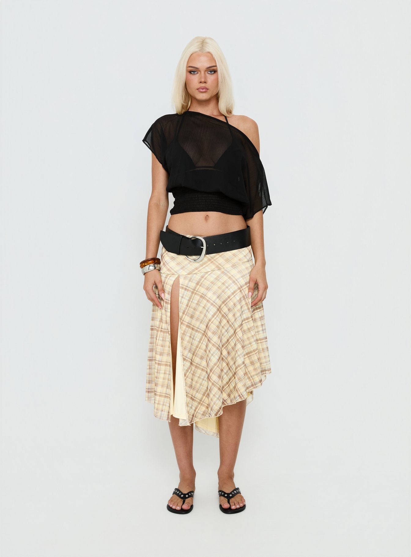 Dulciana High Split Asymmetrical Midi Skirt Multi Check - Image 6