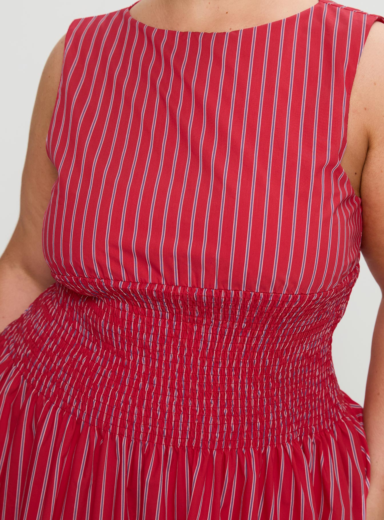 Lilienne Cotton Poplin Maxi Dress Red Stripe Curve - Image 6