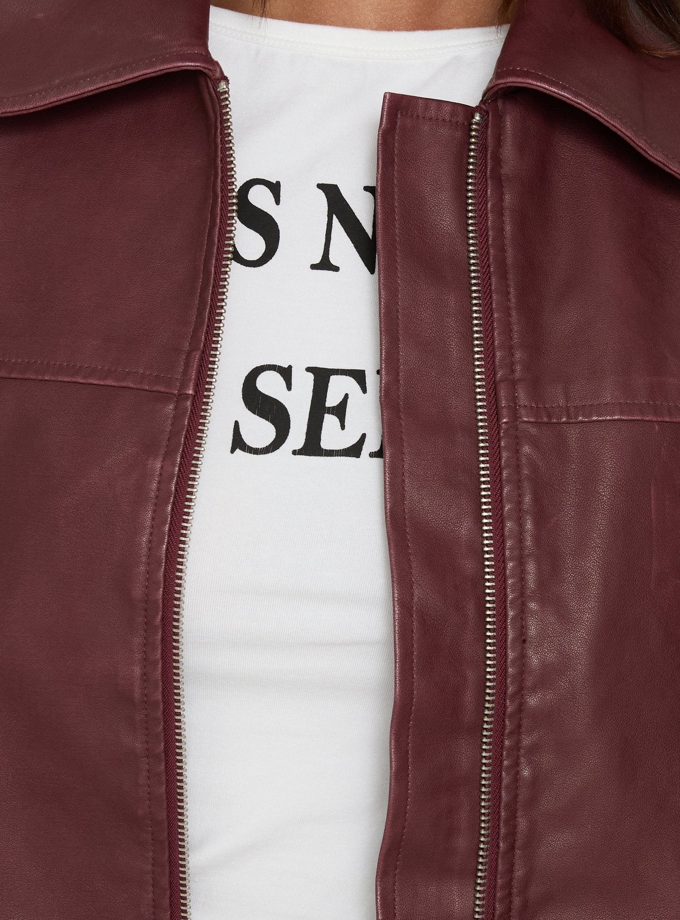 Napoleon Faux Leather Jacket Burgundy - Image 6