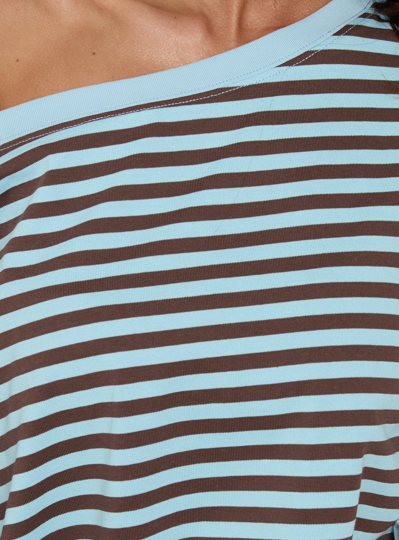 Settle Down One Shoulder Long Sleeve Top Chocolate / Blue Stripe - Image 6
