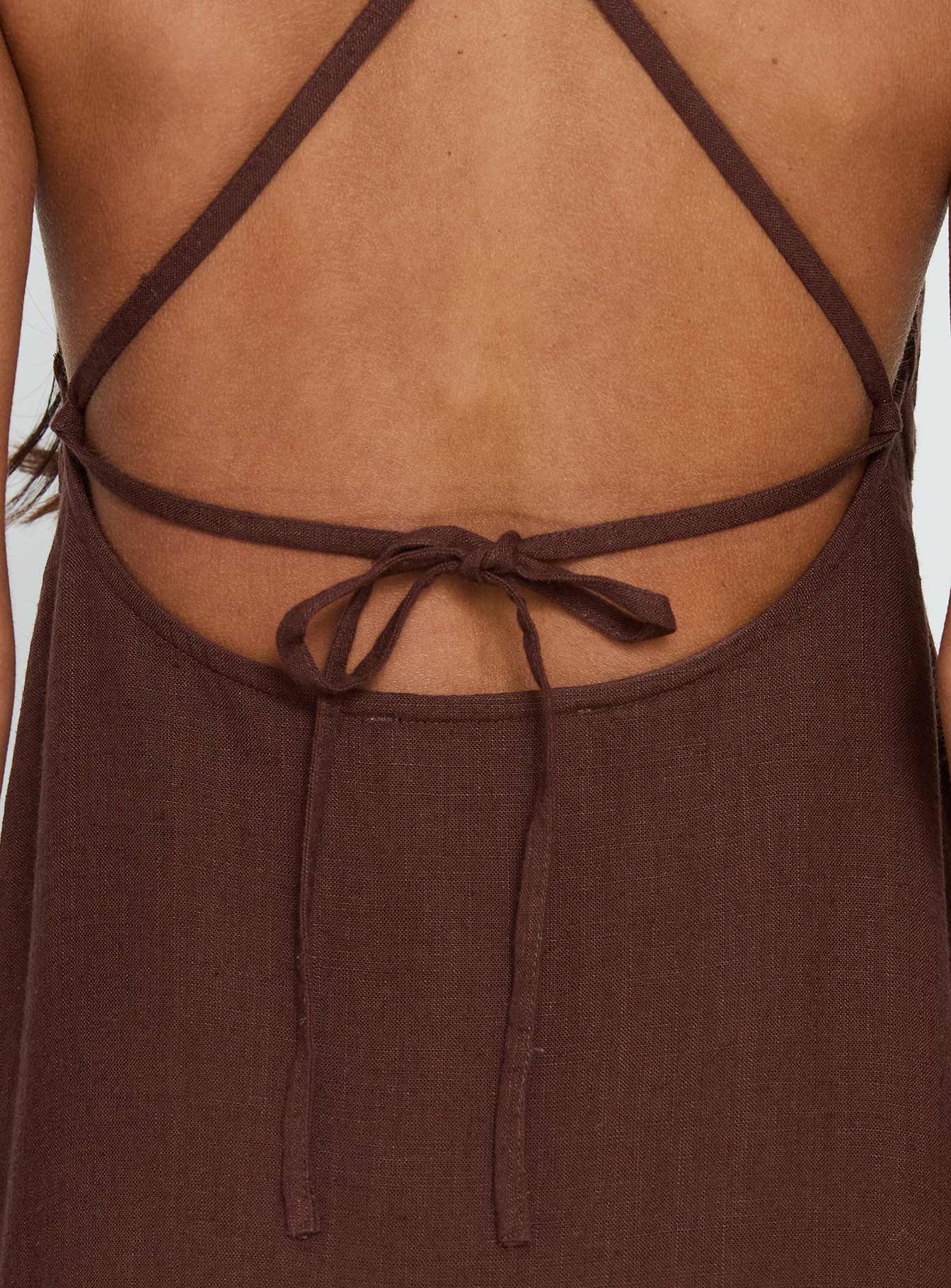 Solie Tie Back Maxi Dress Chocolate - Image 5