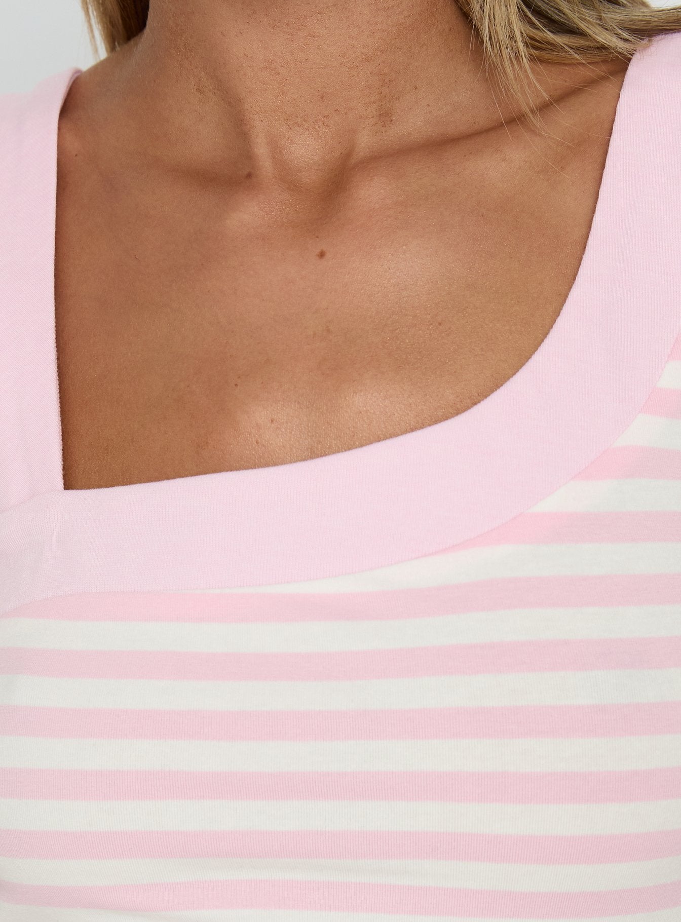 True Devotion Asymmetrical Neckline Top Pink Stripe - Image 6