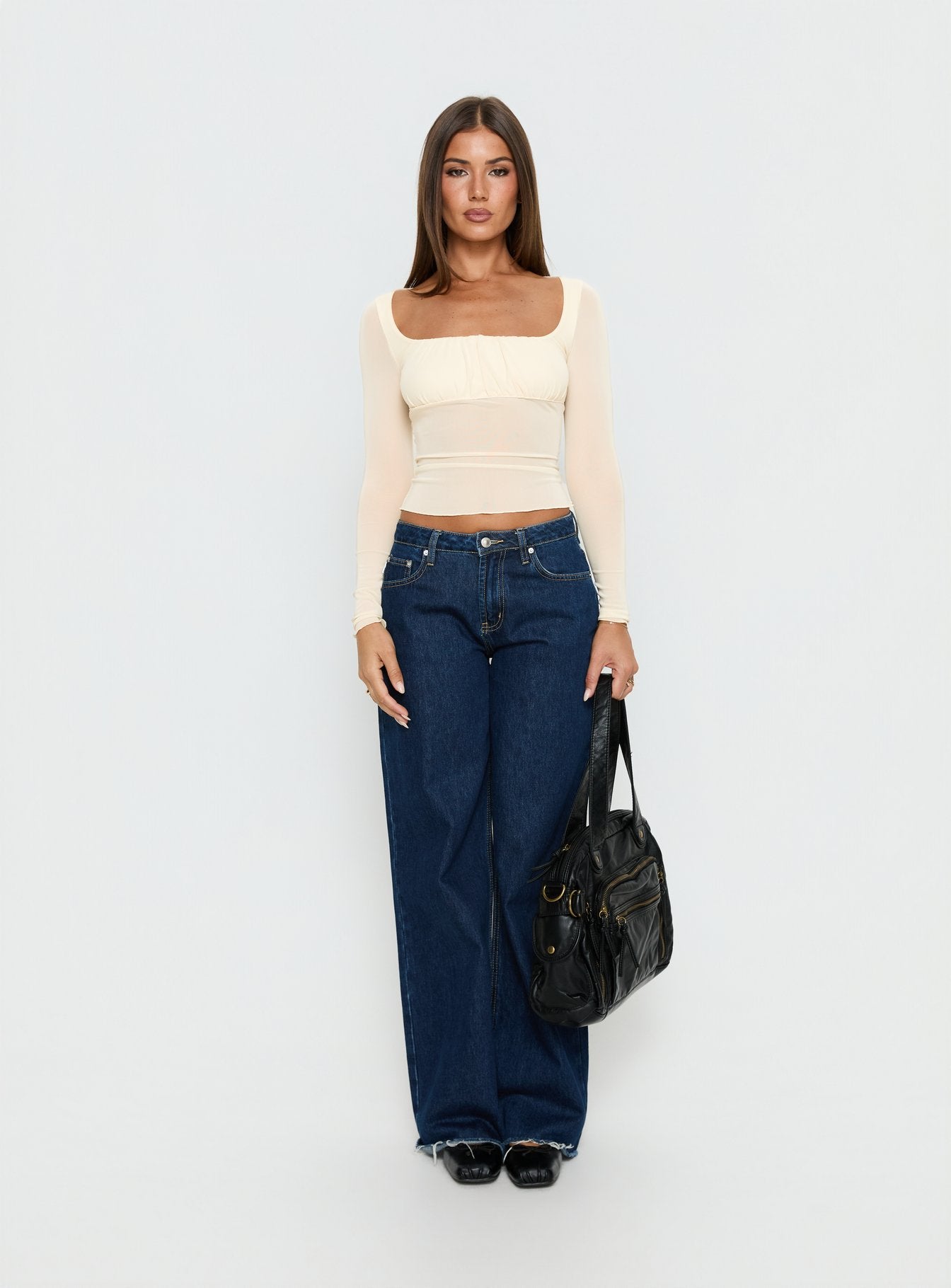 Victoire Long Sleeve Mesh Top Beige - Image 6