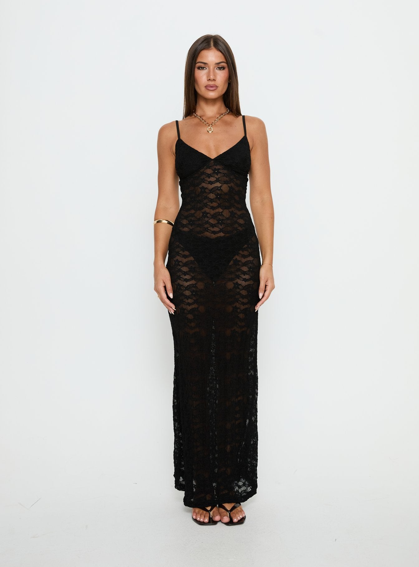 Blackpool Lace V Neck Maxi Dress Black - Image 6