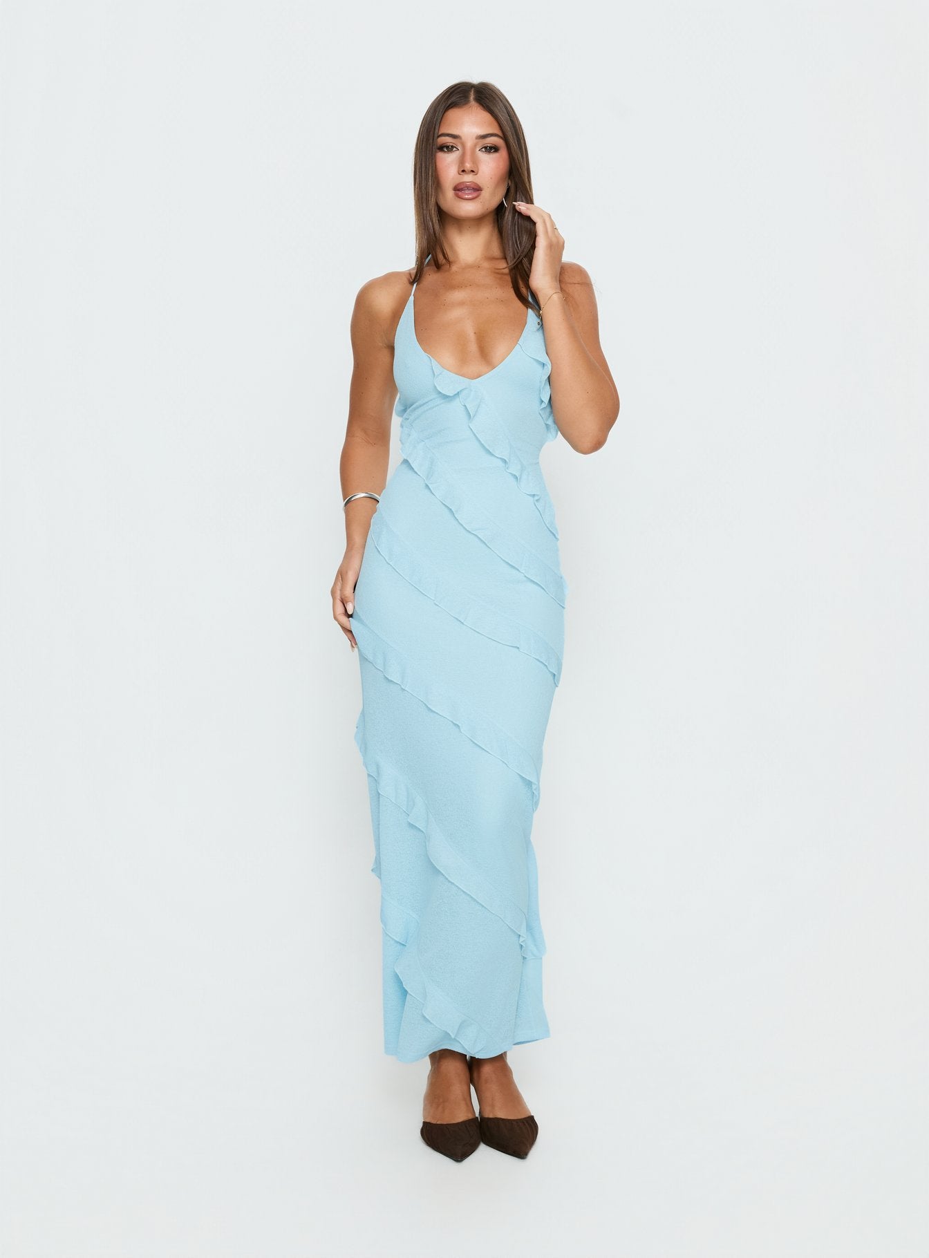 Adesta Frill Halter Maxi Dress Blue - Image 6