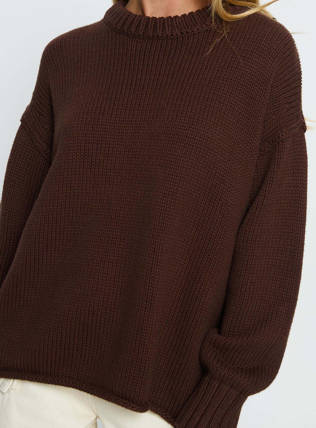 Wilda Crew Neck Knit Sweater Brown - Image 6