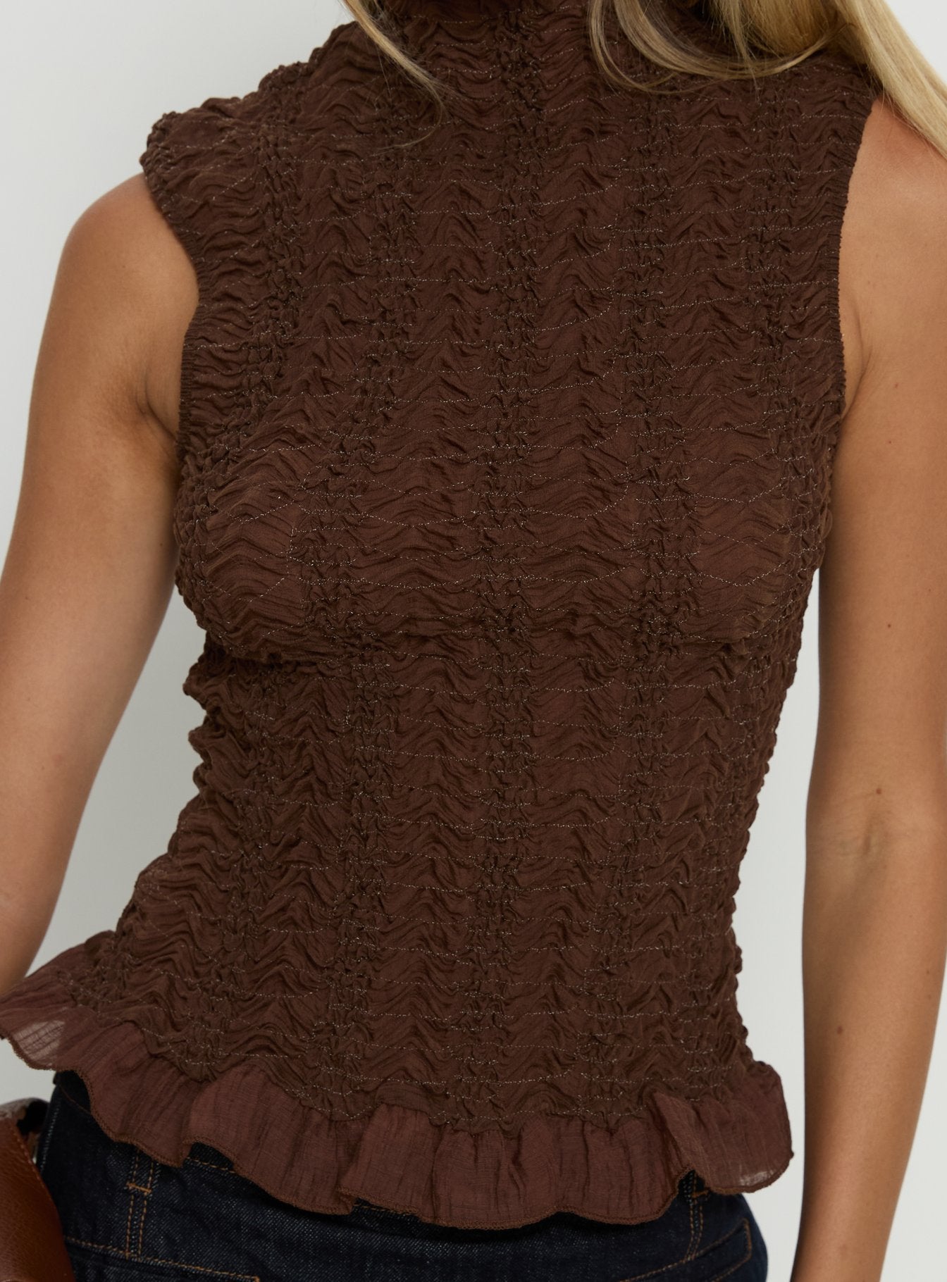 Danira High Neck Textured Top Brown - Image 6