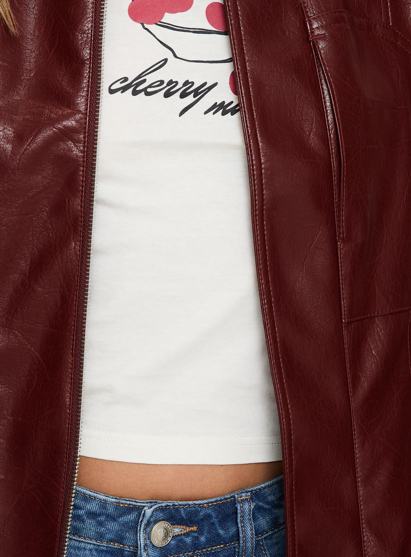 Devija Faux Leather Jacket Burgundy - Image 6