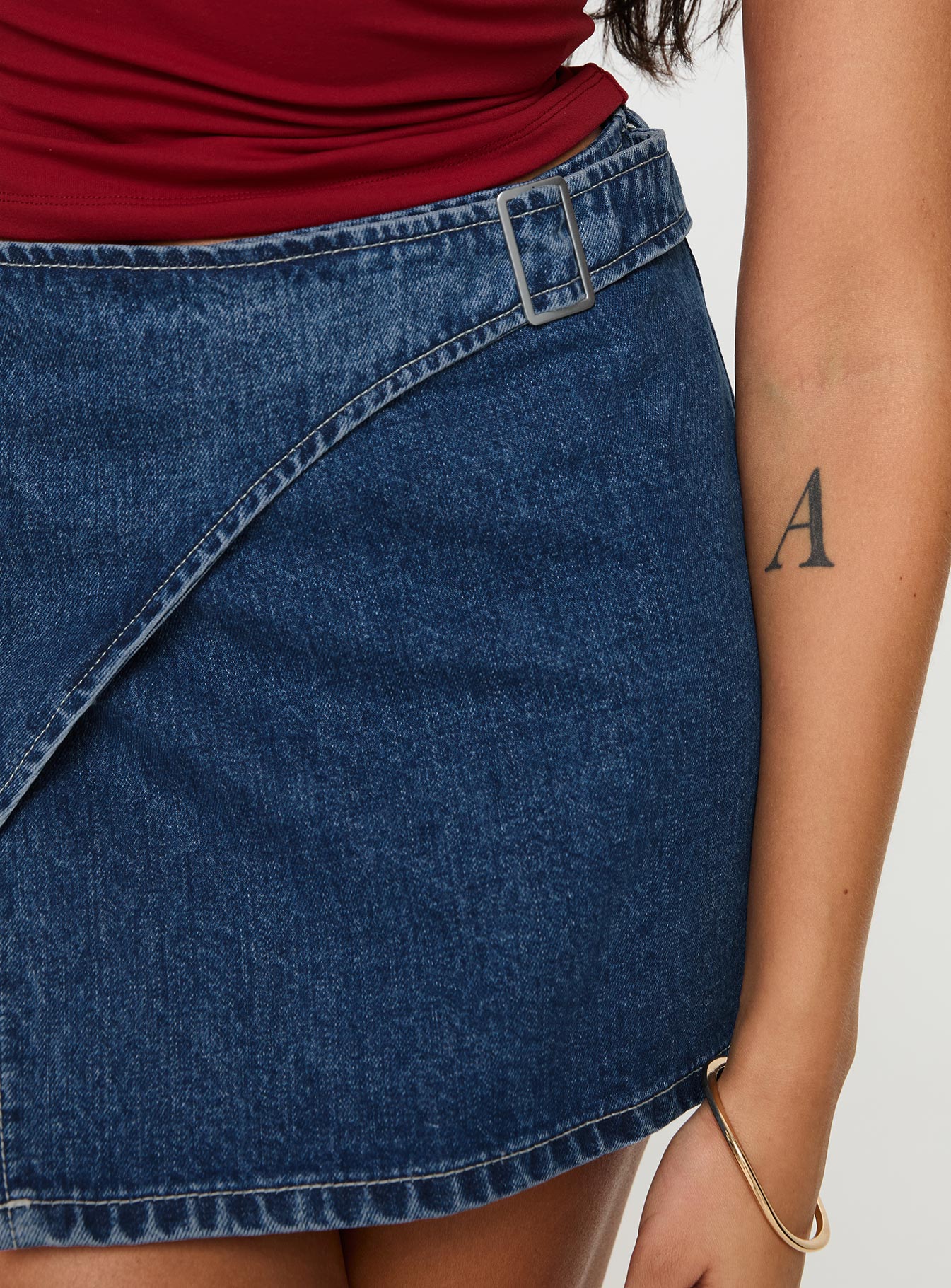 Wait Up Denim Wrap Mini Skirt Mid Wash Tall - Image 5