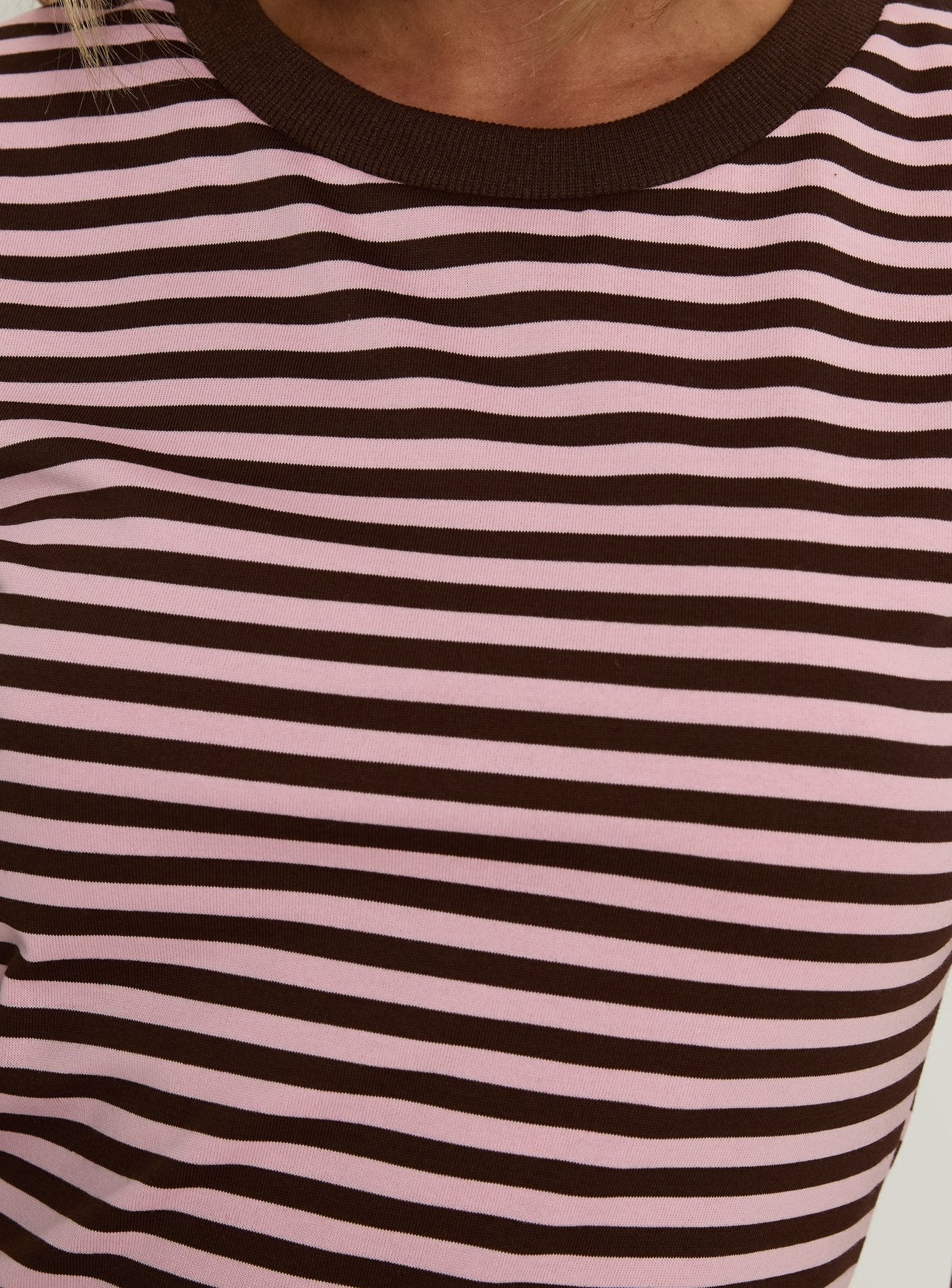 Settle Down Short Sleeve Mini Dress Pink / Brown Stripe - Image 6