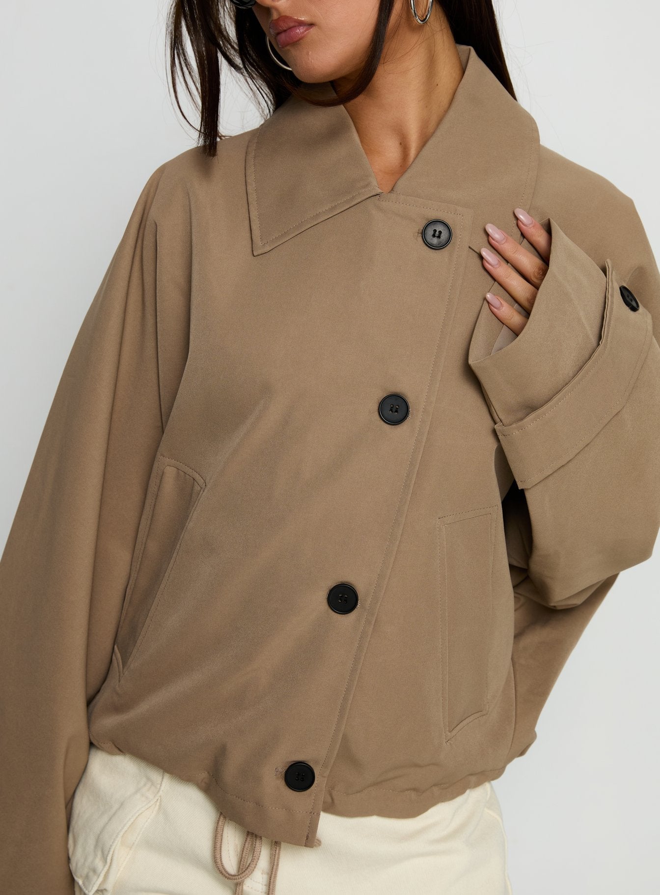 Sandria Cropped Trench Coat Beige - Image 5