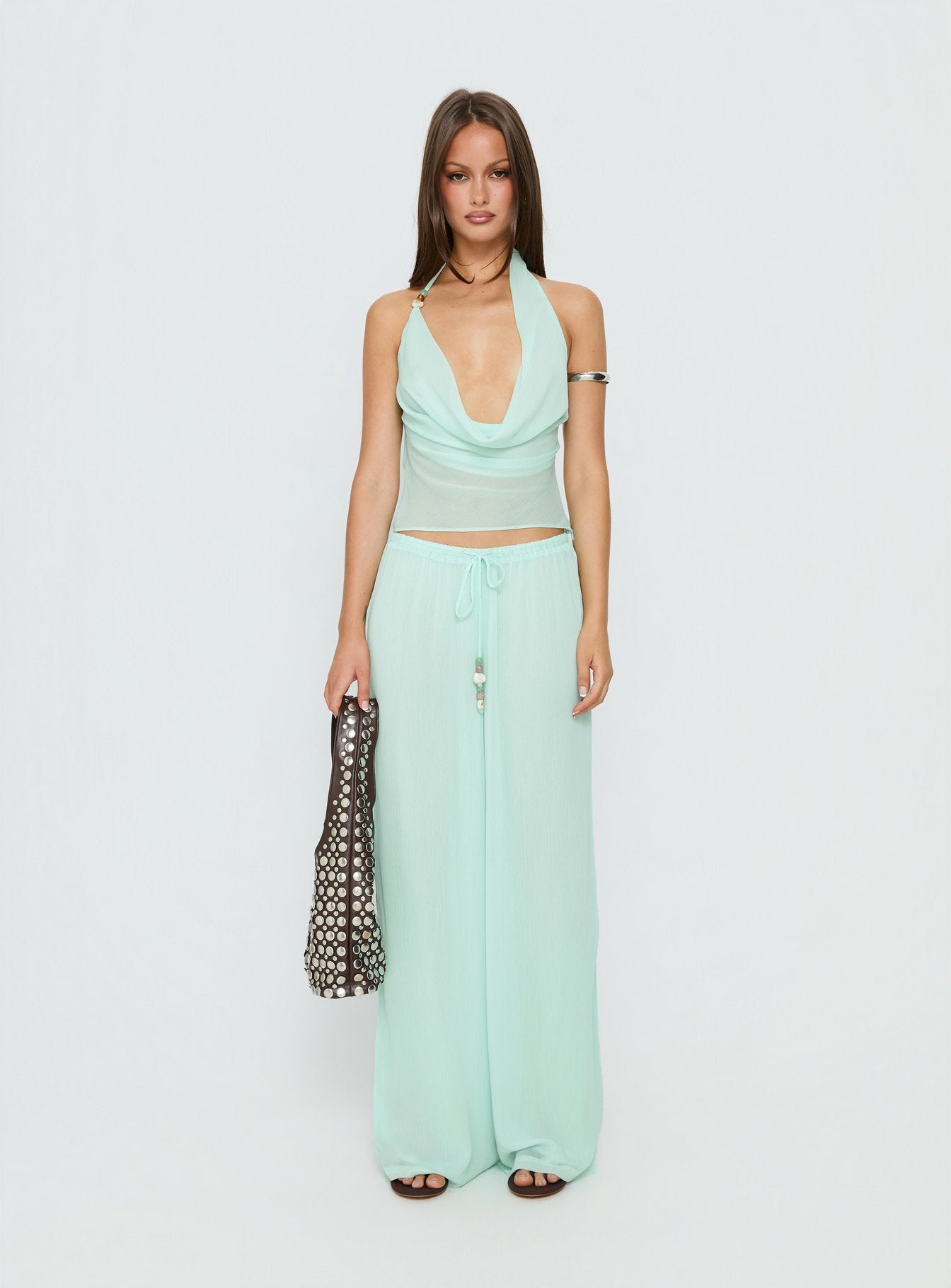 Distinction Chiffon Pants Aqua - Image 6