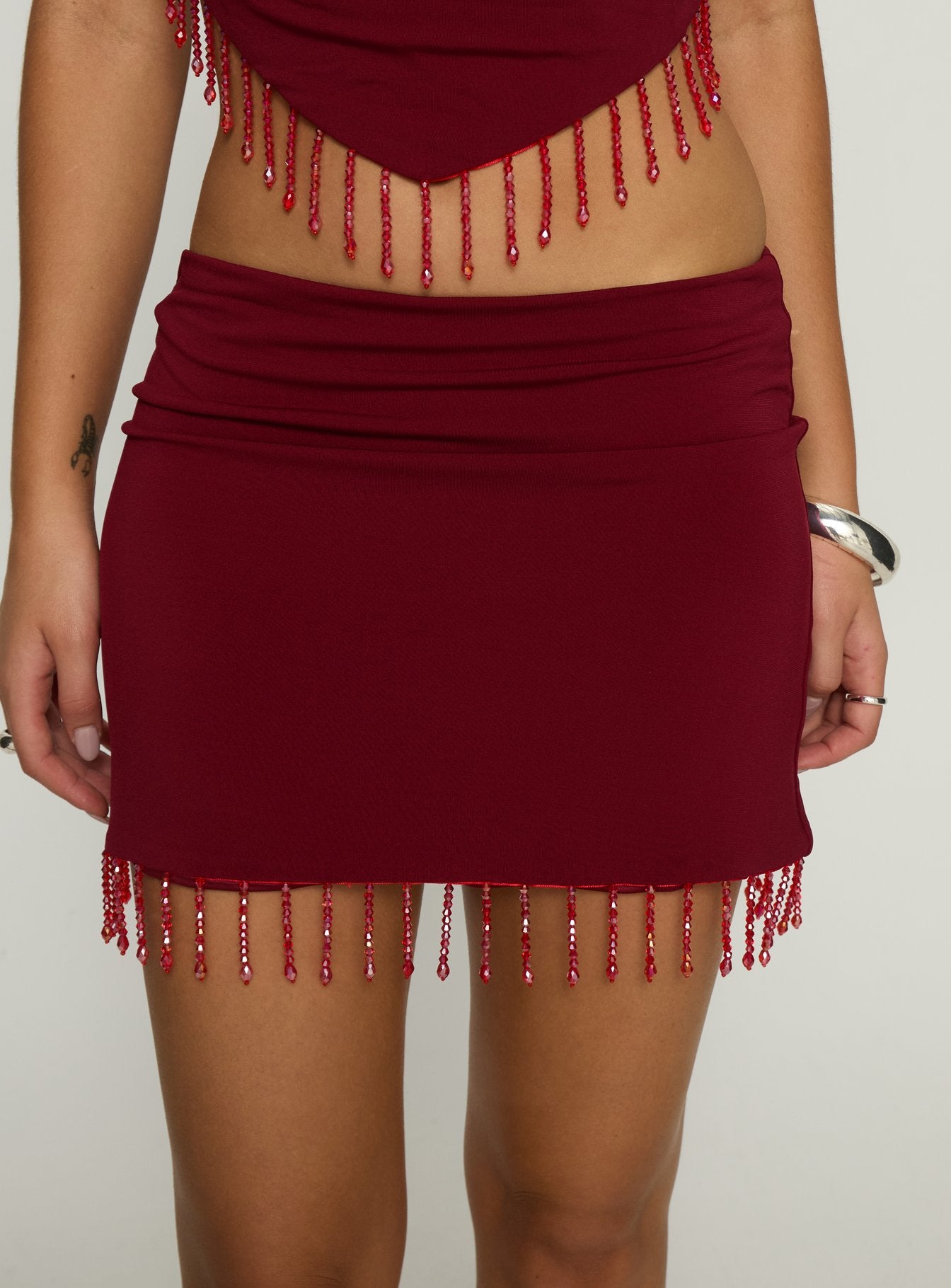 Ginah Bead Tassel Mini Skirt Red - Image 6