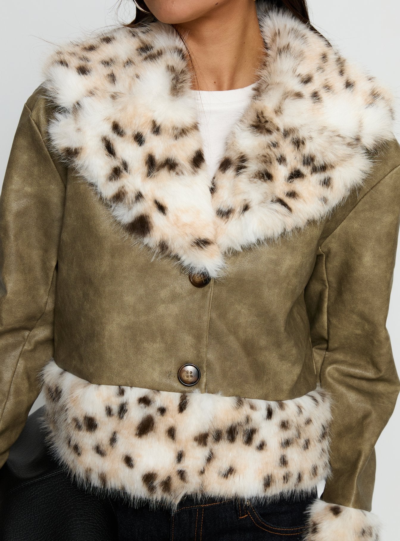 Hiraya Faux Fur Trim Jacket Vintage Green - Image 7