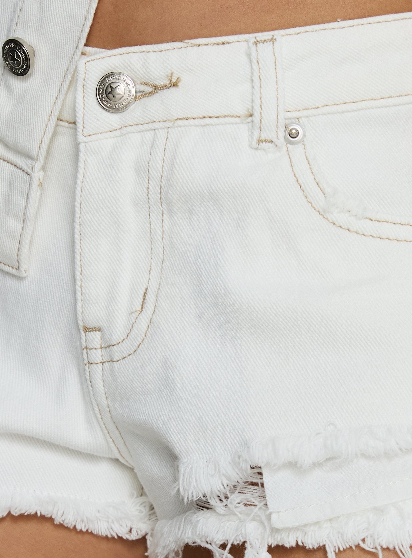 Posse Distressed Micro Denim Shorts White - Image 6
