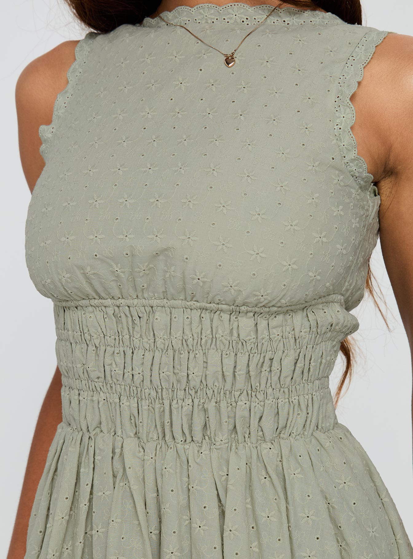 Vittoria Bubble Hem Mini Dress Sage - Image 6