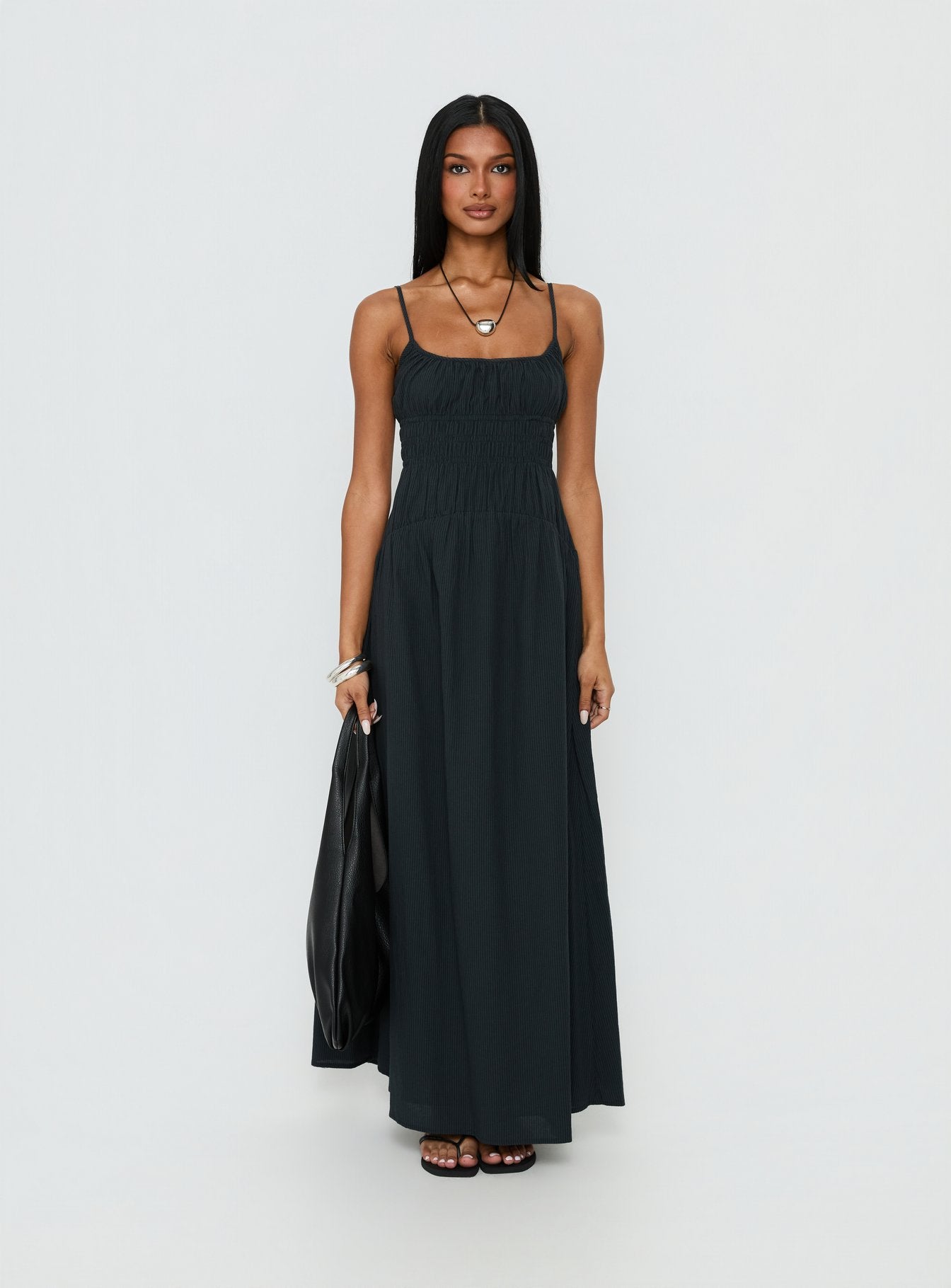 Magnolie Shirred Maxi Dress Charcoal - Image 6