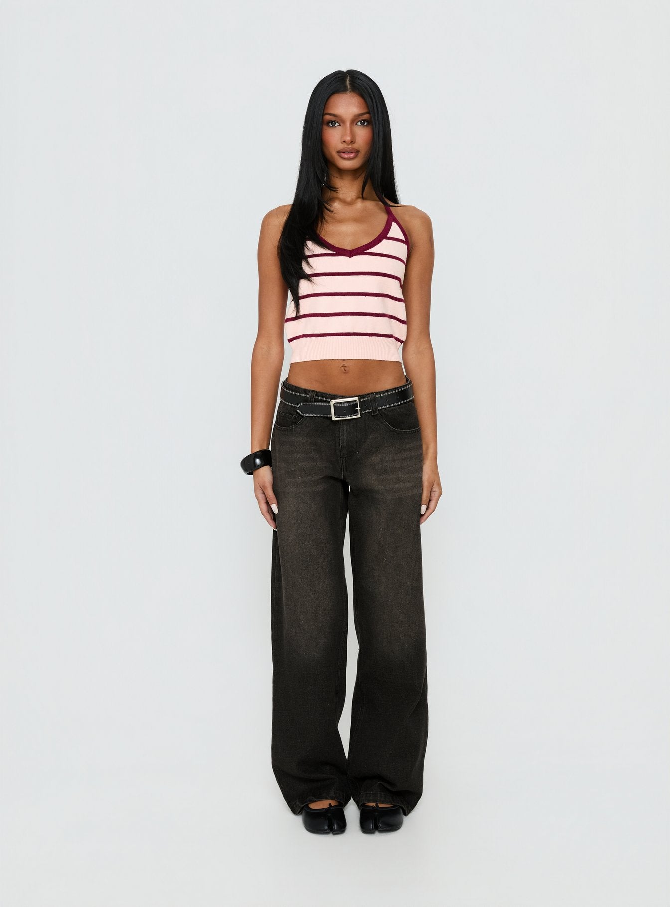 Is It True Halter Neck Top Pink / Burgundy Stripe - Image 6