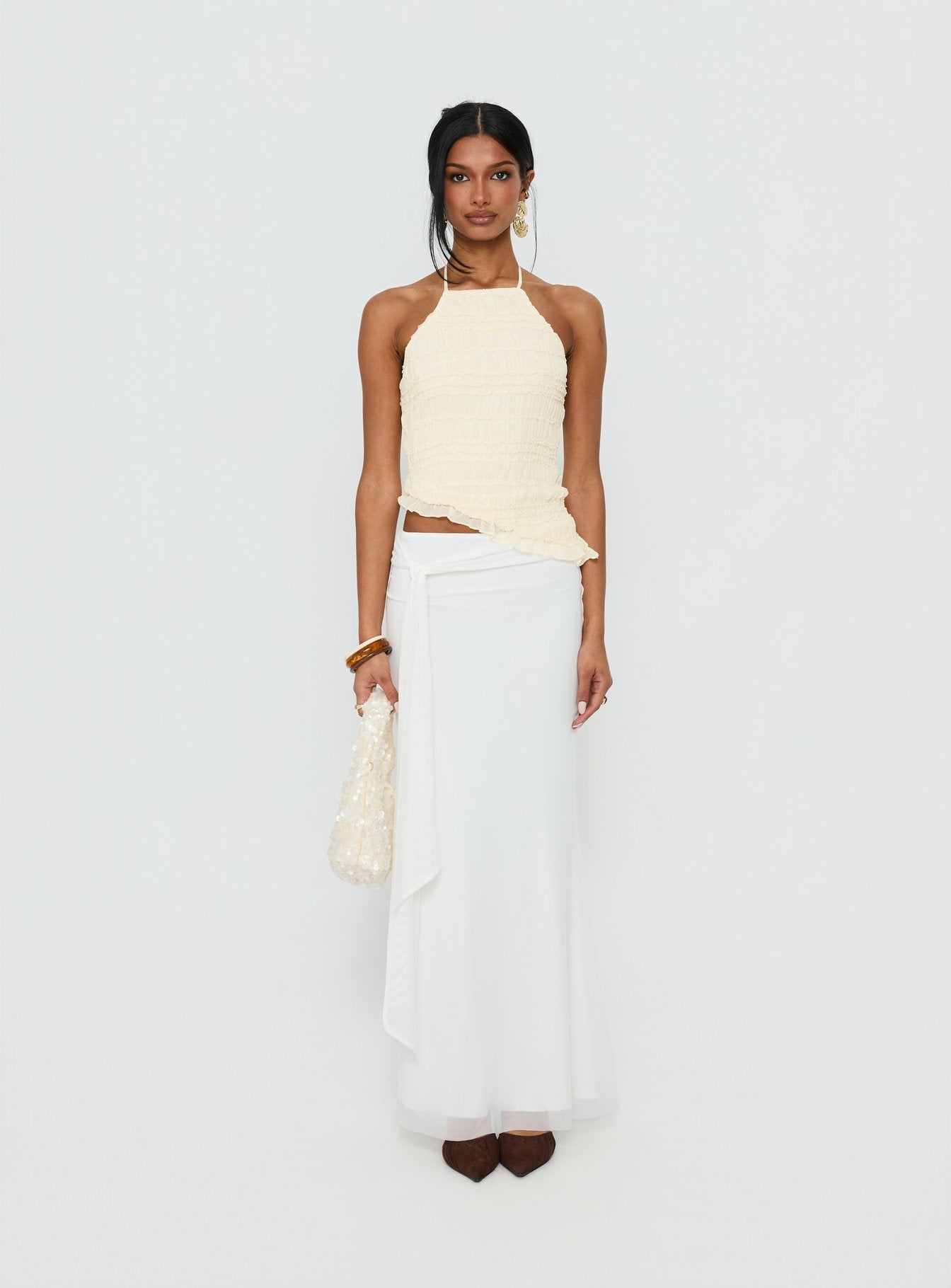Caviar Tie Maxi Skirt White - Image 6
