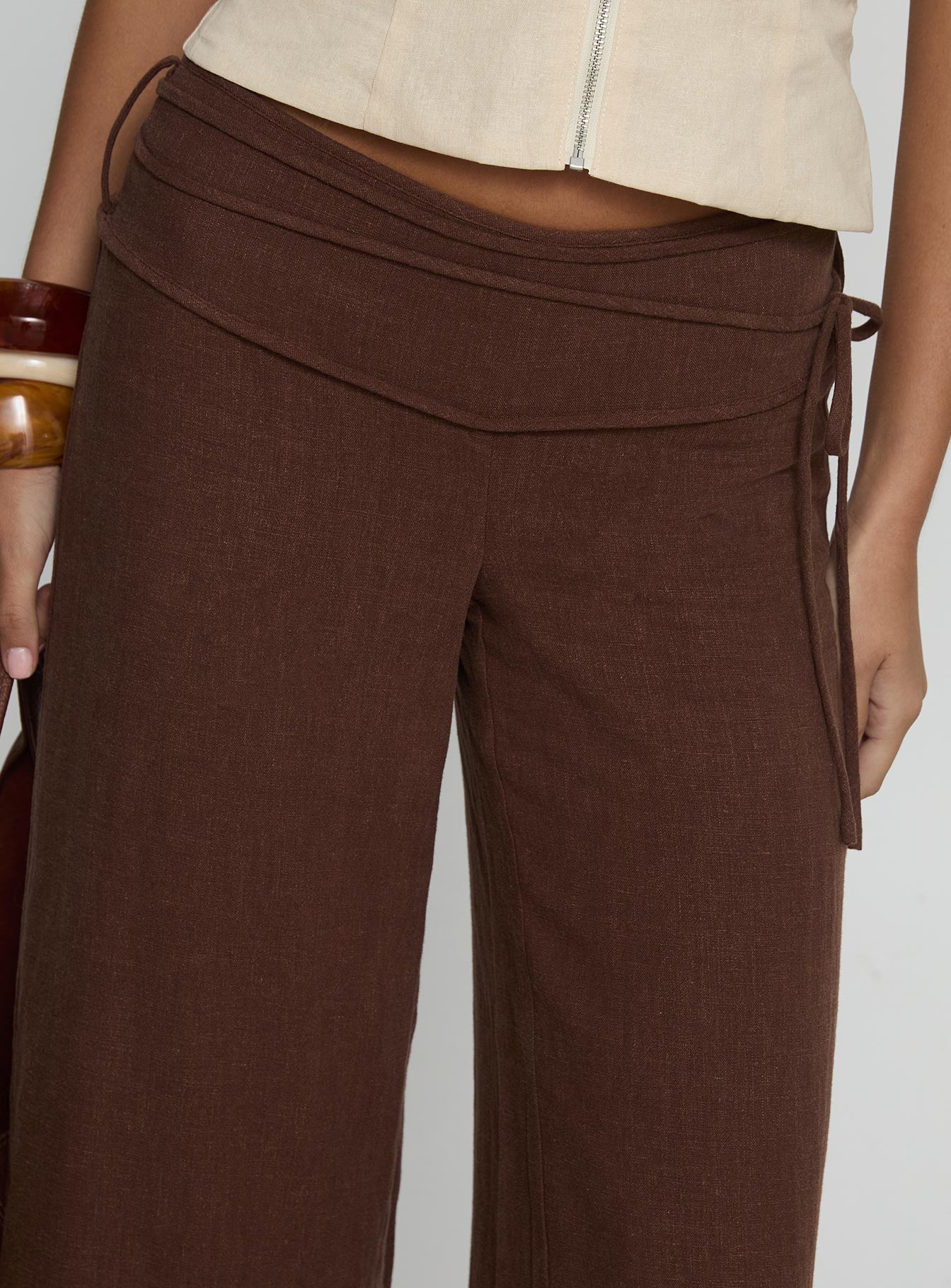 Silver Moon Linen Blend Tie Pants Brown Petite - Image 6