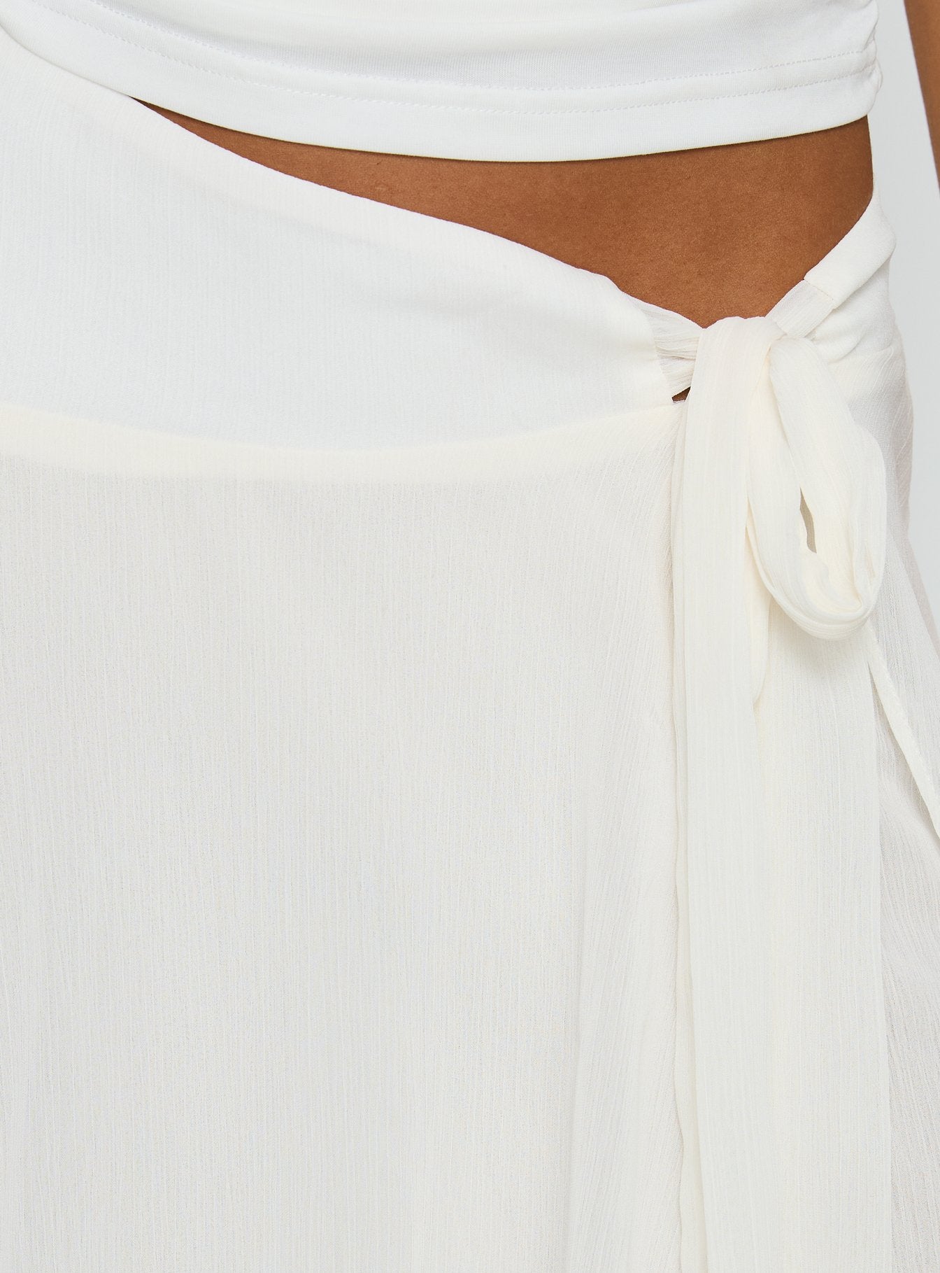 Ophella Tie Waist Chiffon Midi Skirt Cream - Image 6