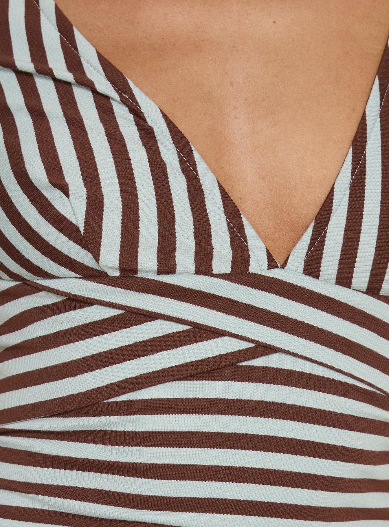 Madelon Short Sleeve Wrap Top Brown / Blue Stripe - Image 7