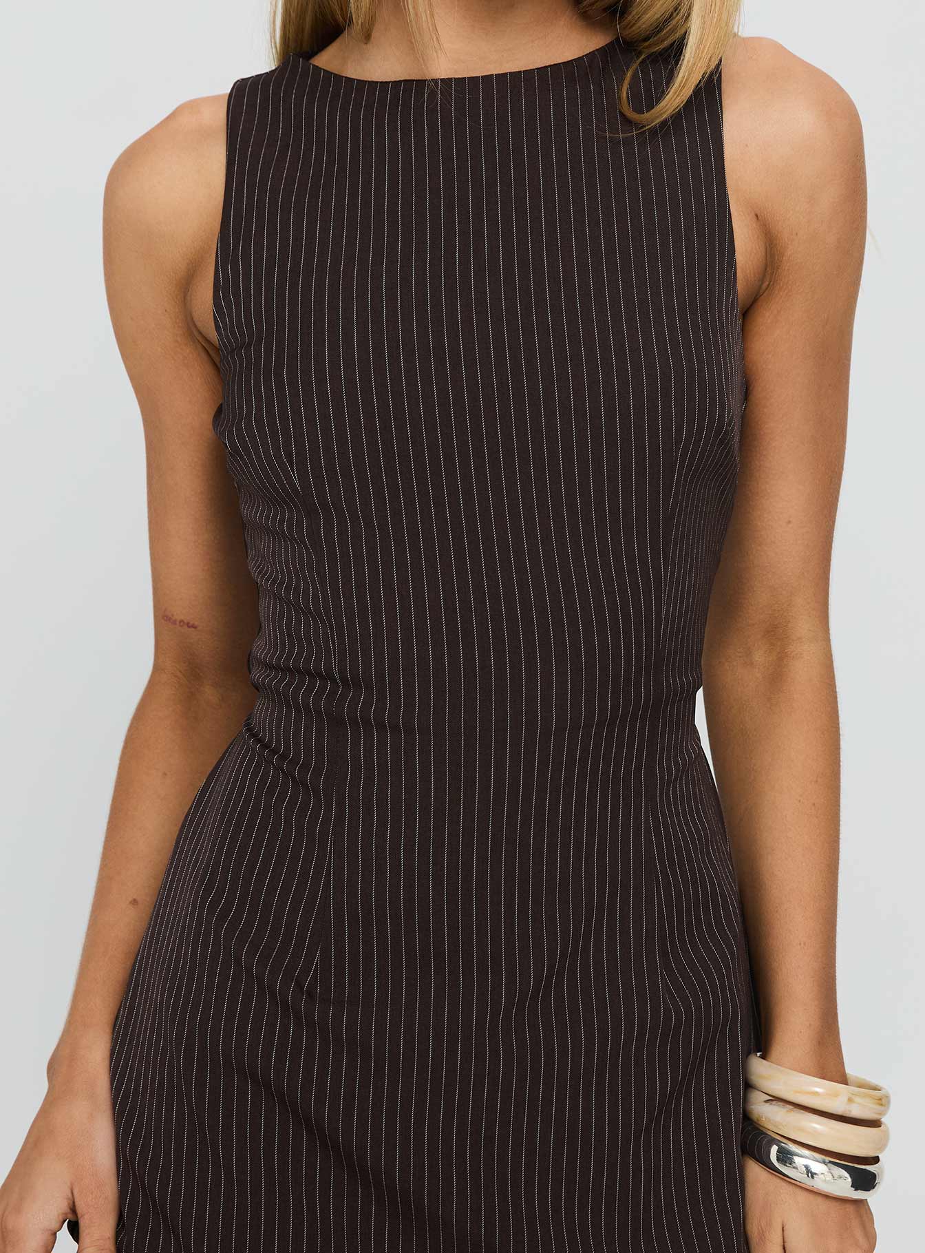 Yumiko Romper Brown Pinstripe - Image 7